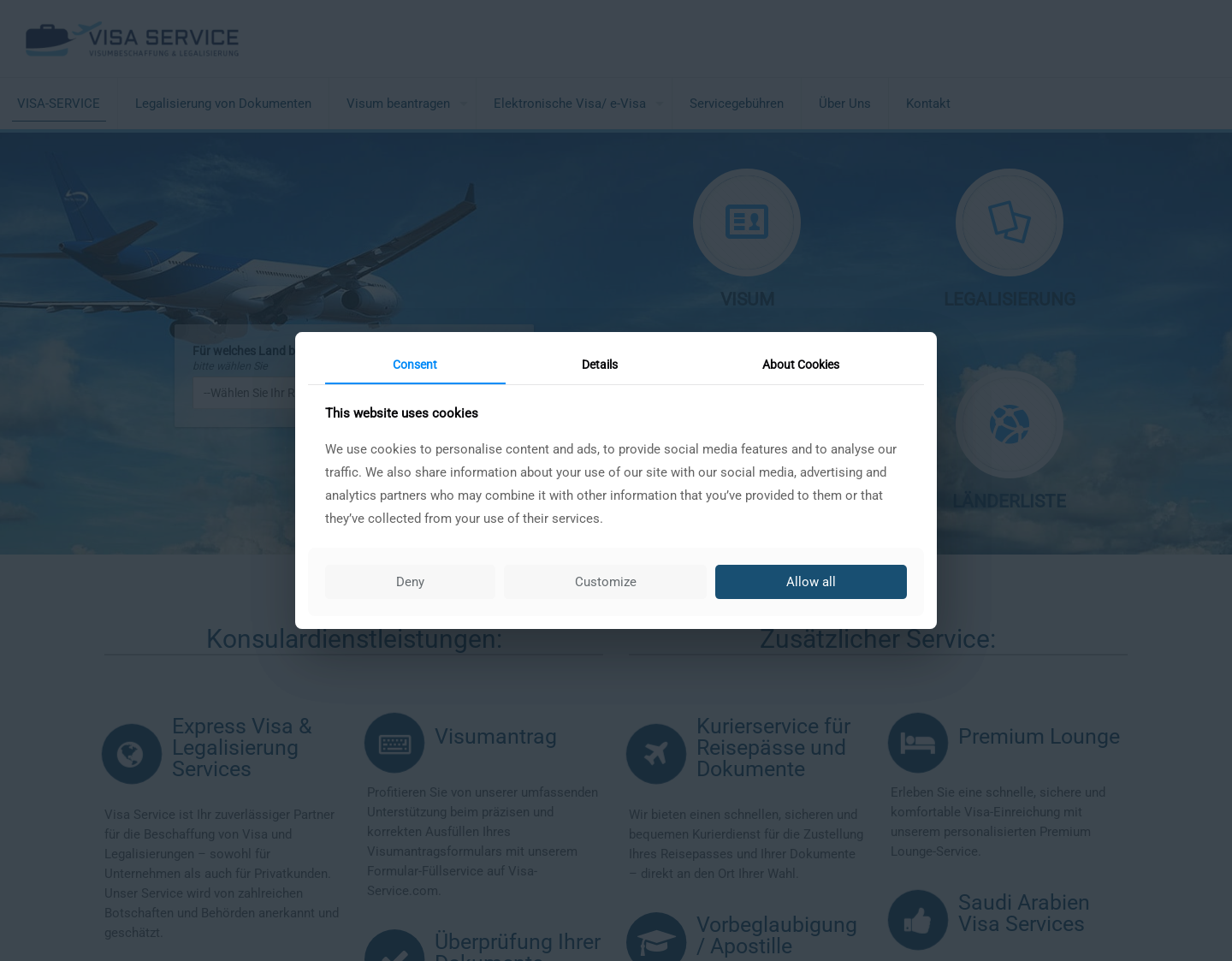 Aktuelle Website-Vorschau von VISA SERVICE - Visum Service
