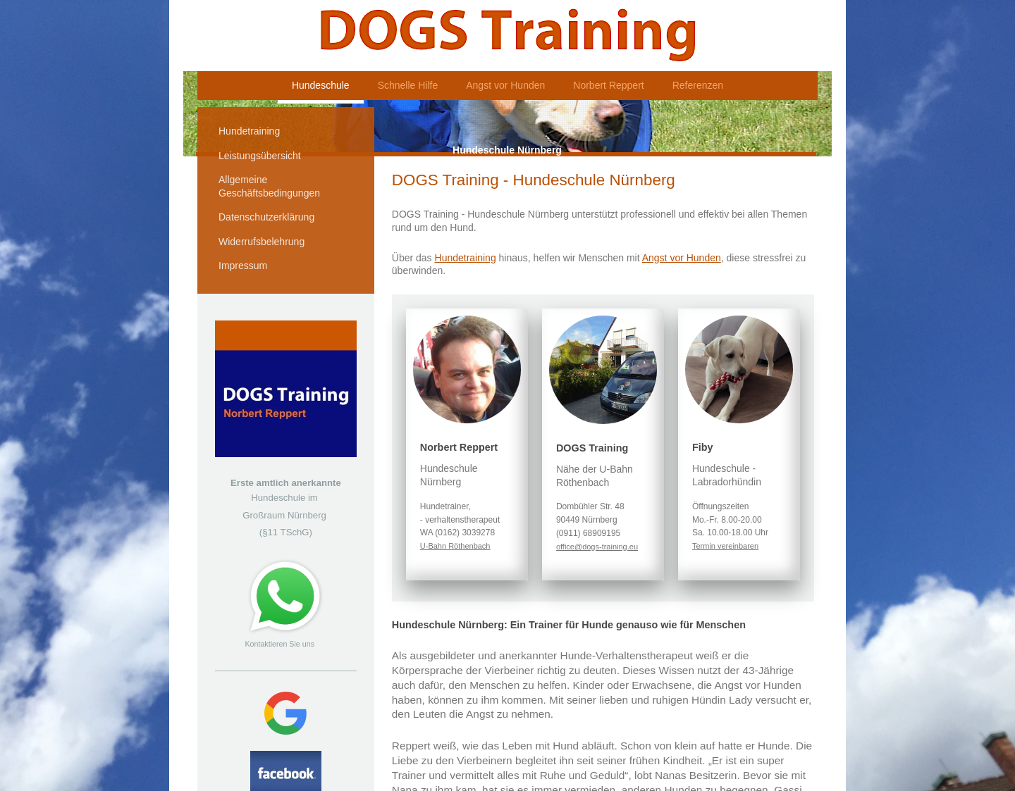 Aktuelle Website-Vorschau von DOGS Training
