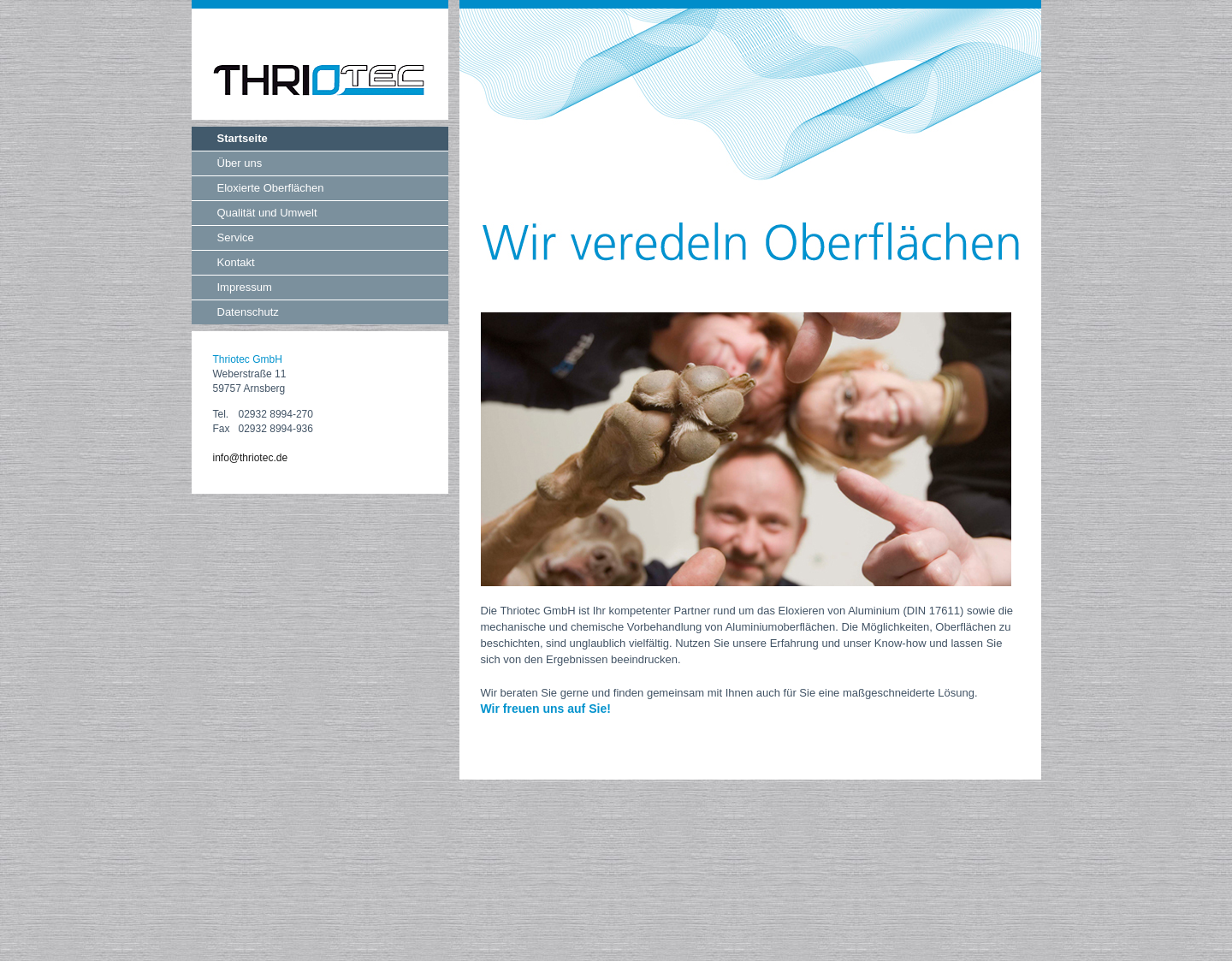 Aktuelle Website-Vorschau von Thriotec GmbH - Eloxieren von Aluminium