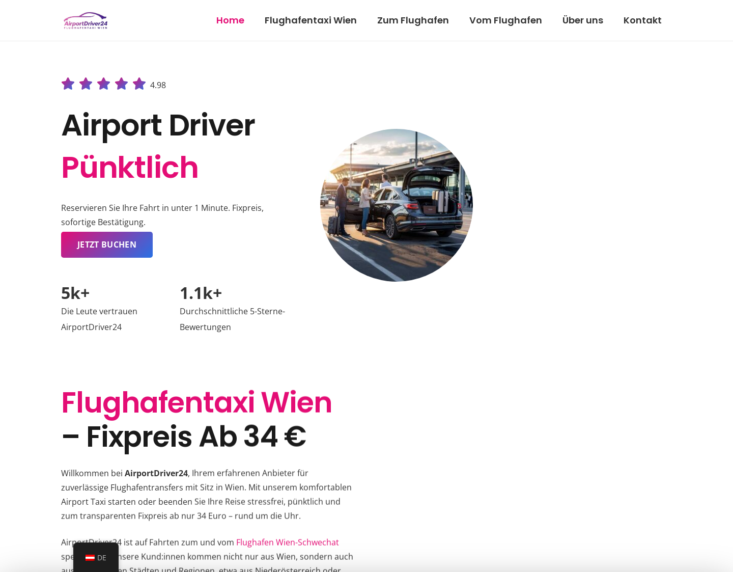 Aktuelle Website-Vorschau von Flughafentaxi Wien Airport Driver