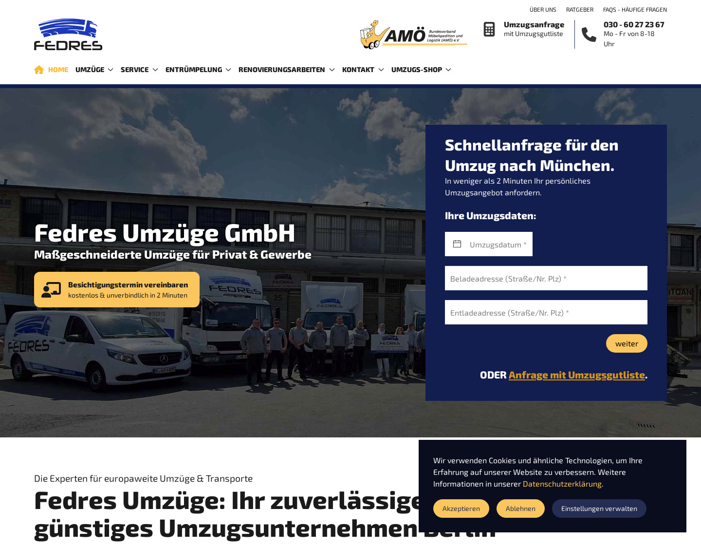 Aktuelle Website-Vorschau von Fedres Umzüge GmbH