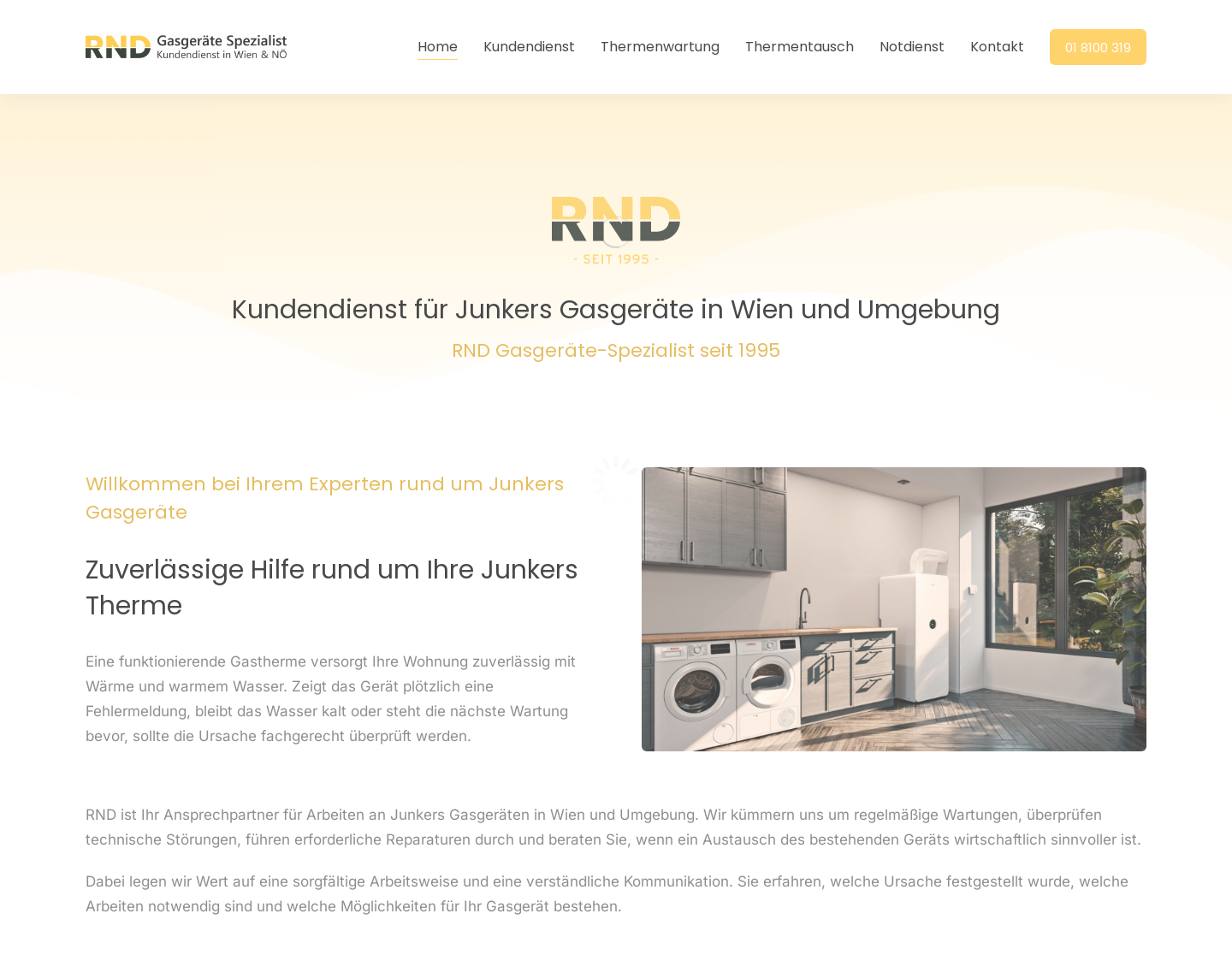 Aktuelle Website-Vorschau von Junkers Kundendienst Wien