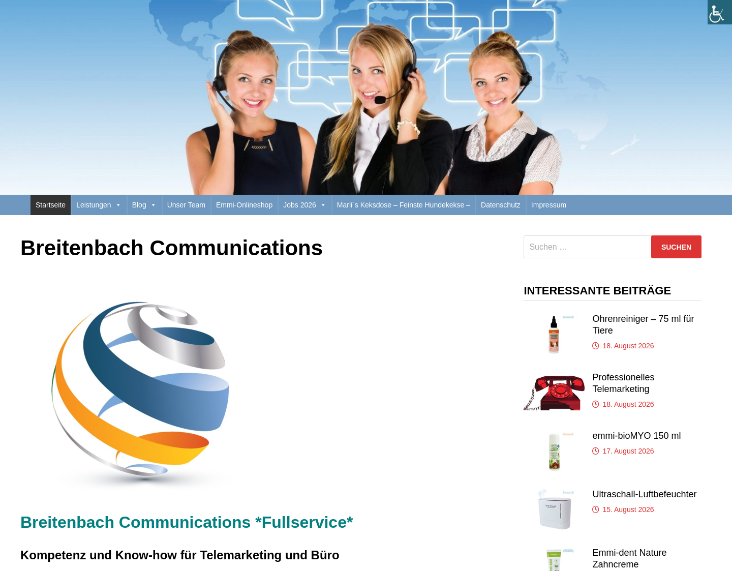 Aktuelle Website-Vorschau von Breitenbach Communications