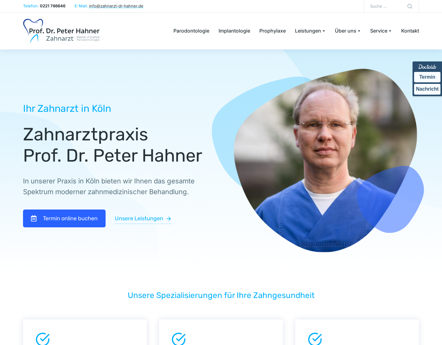 Aktuelle Website-Vorschau von Zahnarztpraxis Prof. Dr. Peter Hahner in Köln