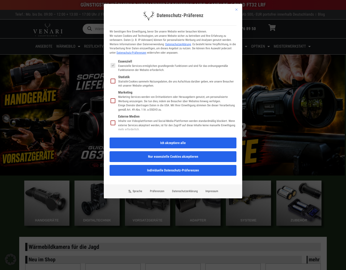 Aktuelle Website-Vorschau von VENARI Jagdtechnik