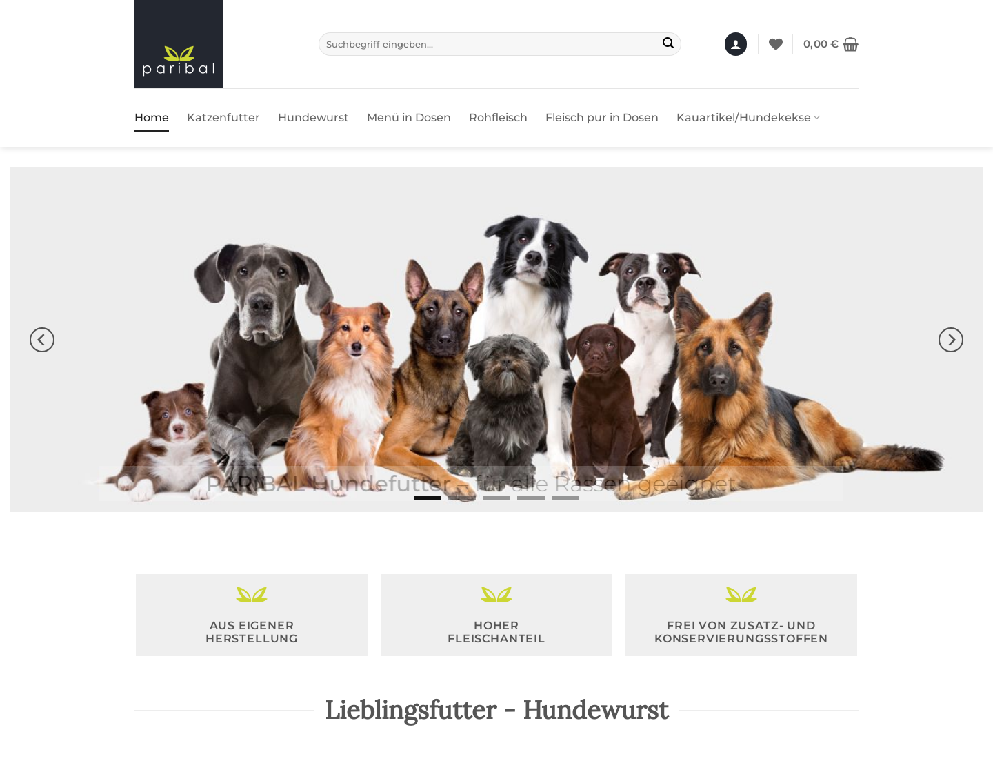 Aktuelle Website-Vorschau von Paribal - natürliches und gesundes Hundefutter