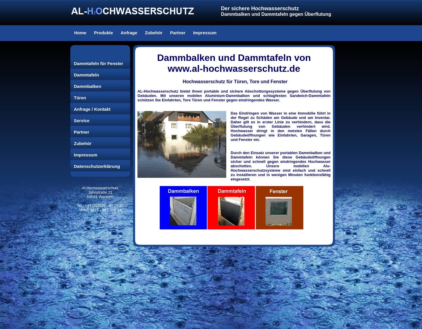 Aktuelle Website-Vorschau von Dammalken für den Hochwasserschutz