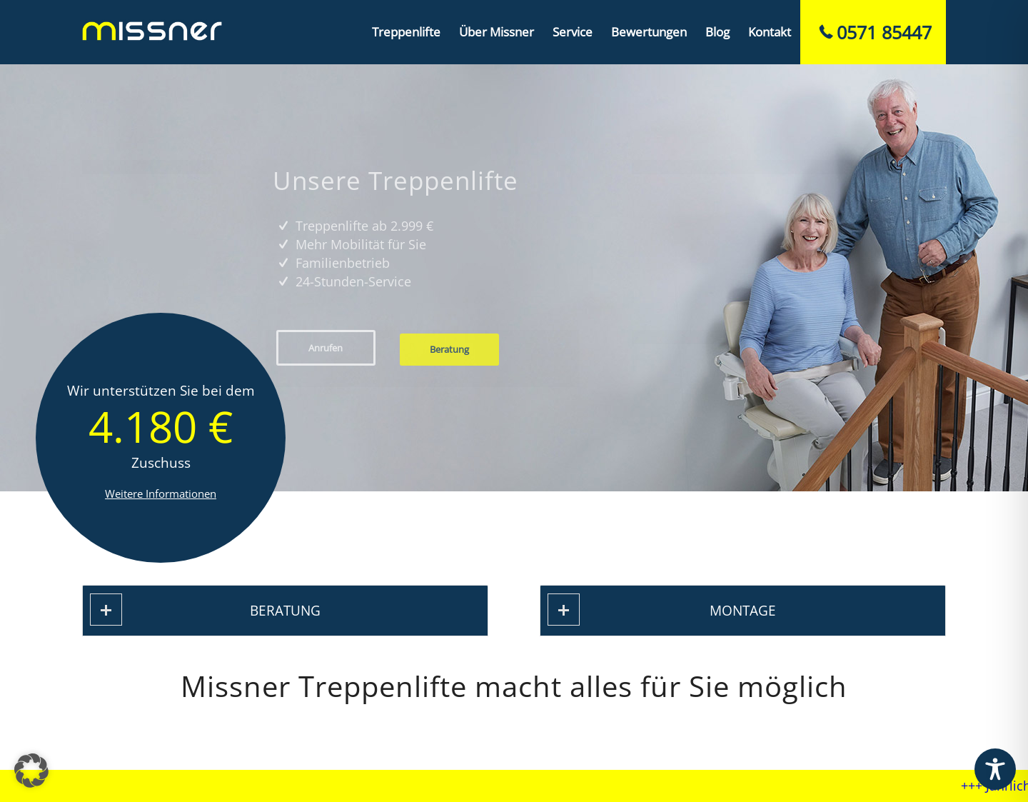 Aktuelle Website-Vorschau von Missner Treppenlifte