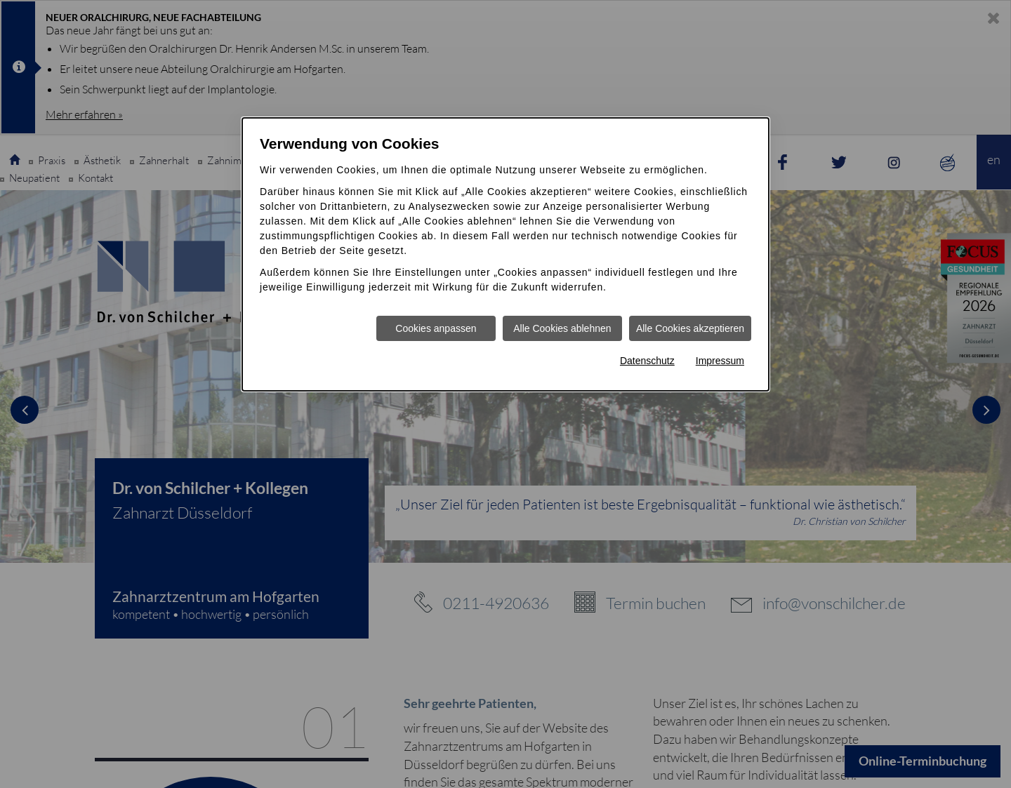 Aktuelle Website-Vorschau von Zahnarztzentrum am Hofgarten