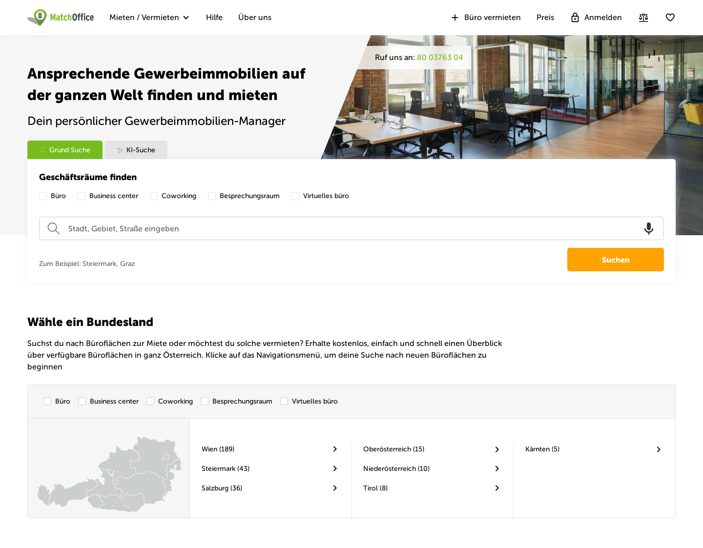 Aktuelle Website-Vorschau von Büro oder Coworking Space zu finden