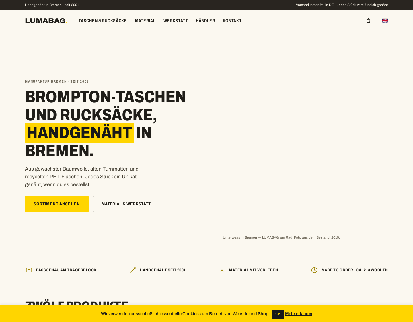 Aktuelle Website-Vorschau von Lumabag