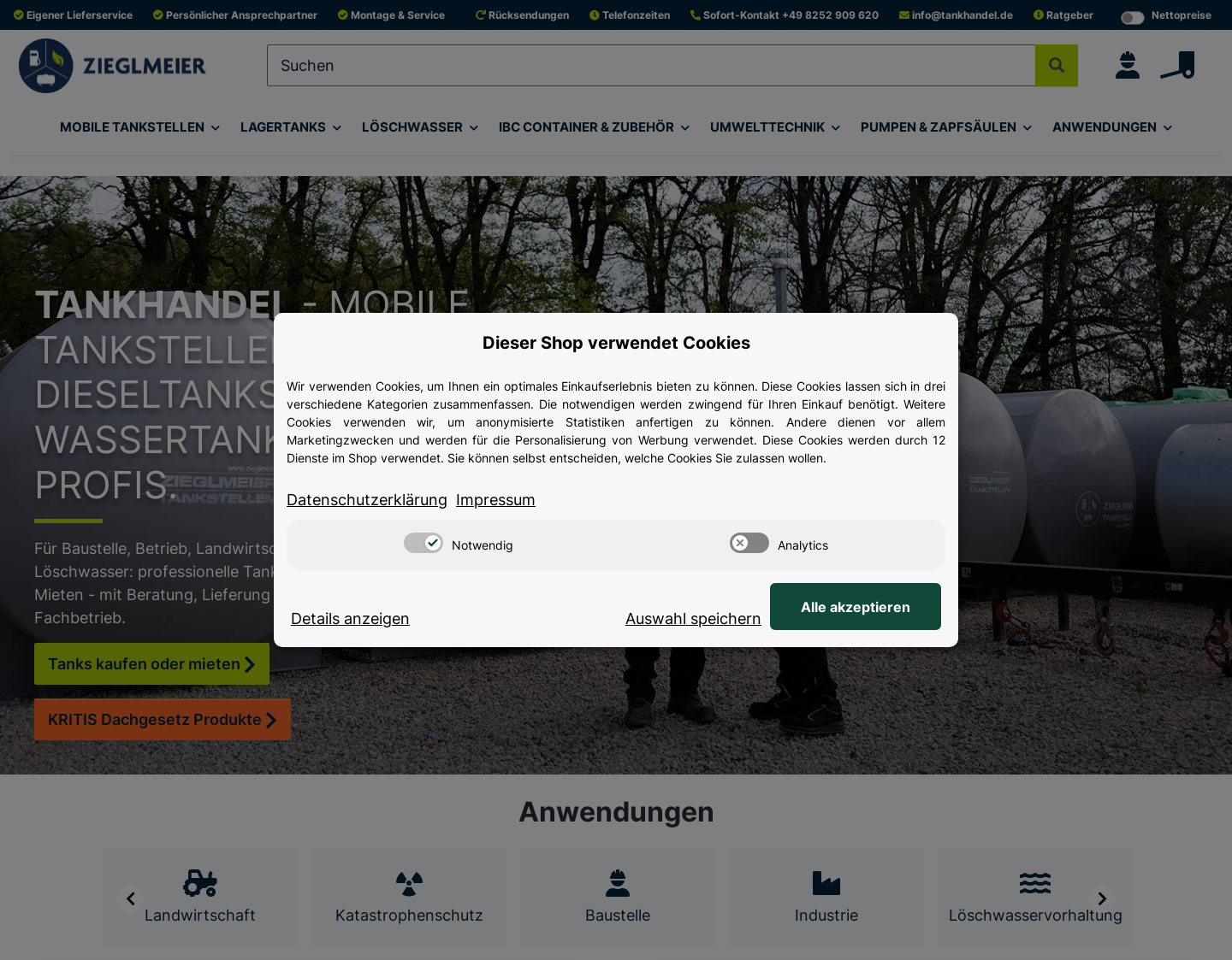 Aktuelle Website-Vorschau von Zieglmeier Tankstellen GmbH
