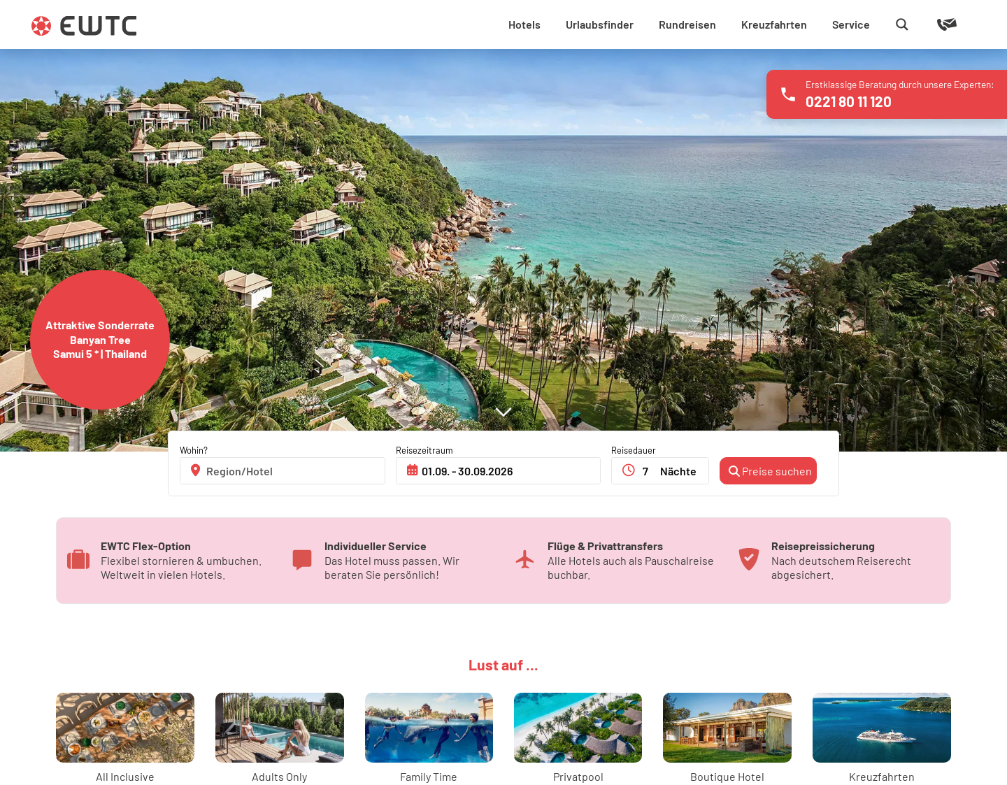 Aktuelle Website-Vorschau von EWTC - Maßgeschneiderte Luxus Rundreisen