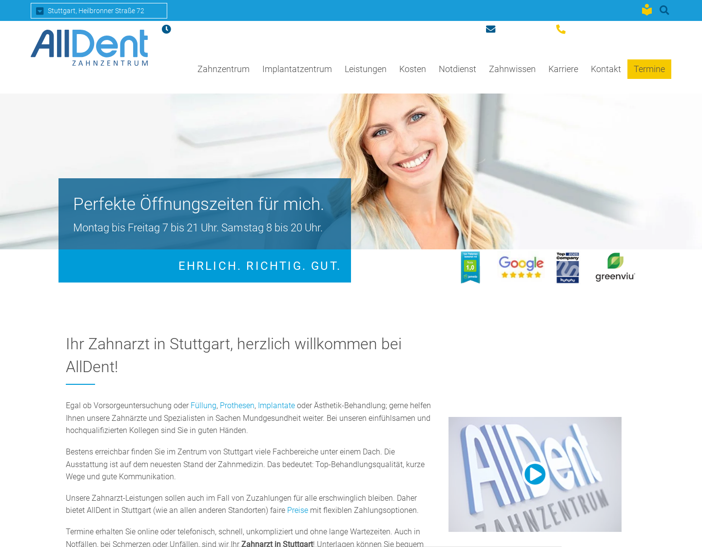 Aktuelle Website-Vorschau von AllDent Zahnzentrum Stuttgart GmbH