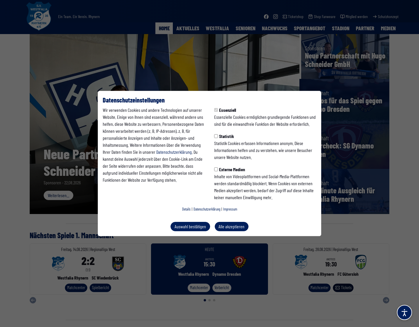 Aktuelle Website-Vorschau von SV Westfalia Rhynern e.V.