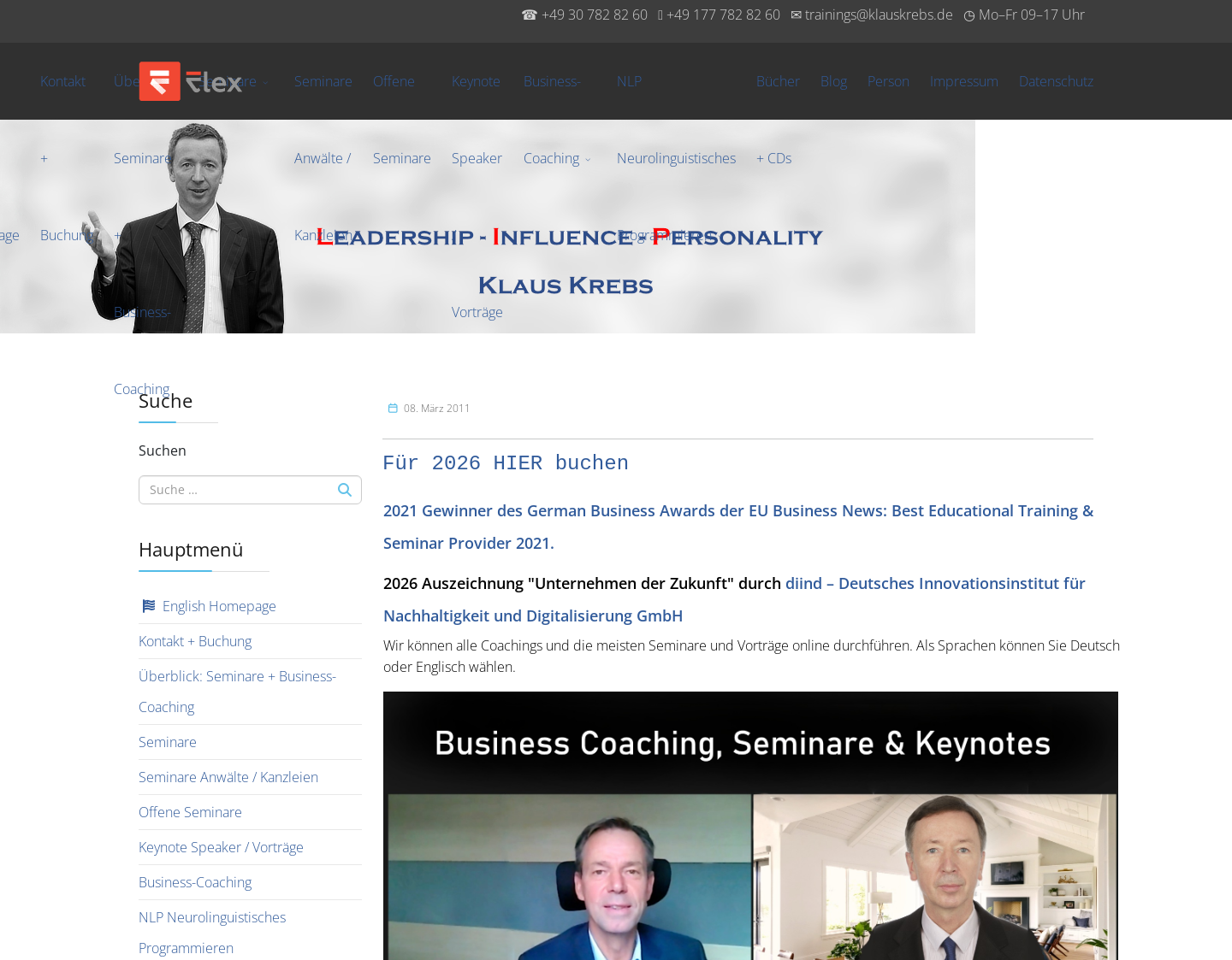 Aktuelle Website-Vorschau von Klaus Krebs: Training - Consulting - Coaching