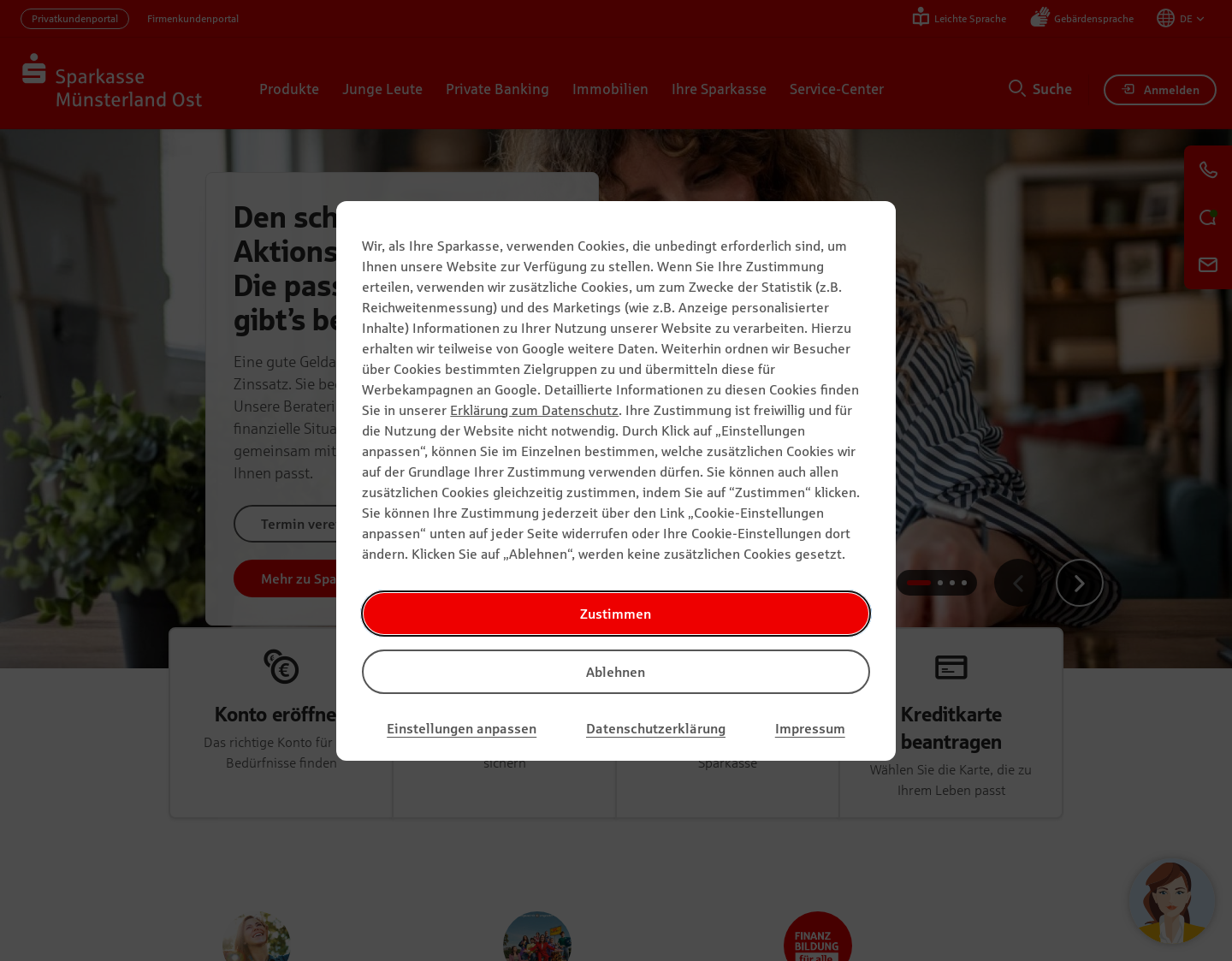 Aktuelle Website-Vorschau von Sparkasse Münsterland Ost
