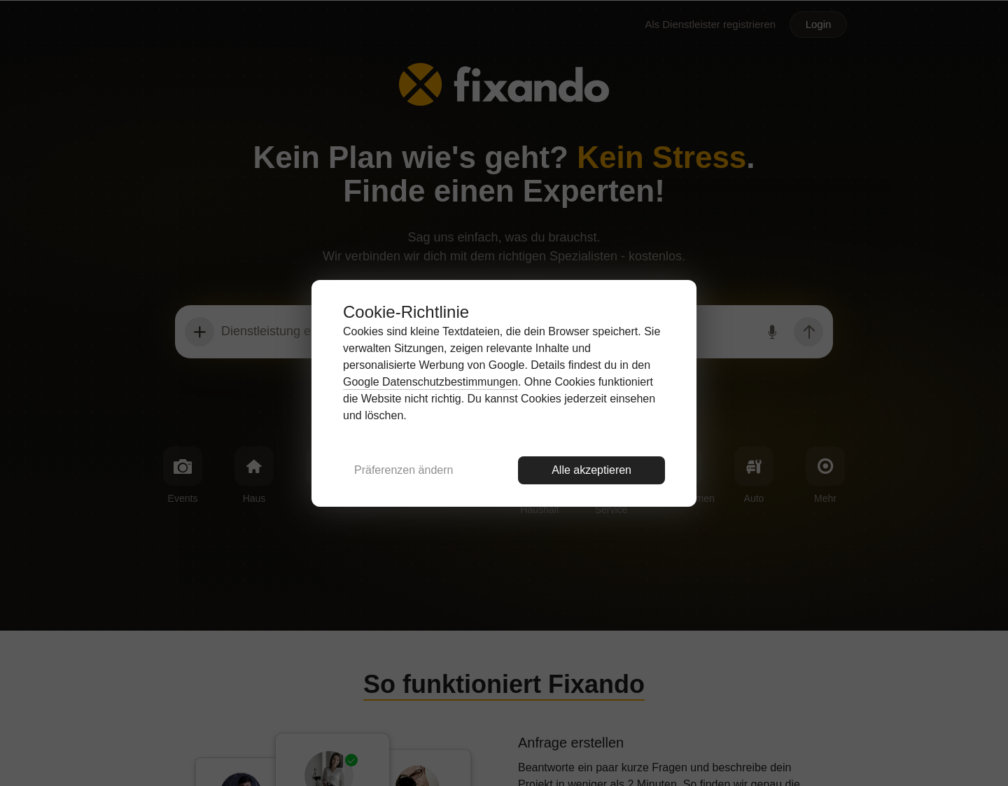 Aktuelle Website-Vorschau von Fixando Schweiz