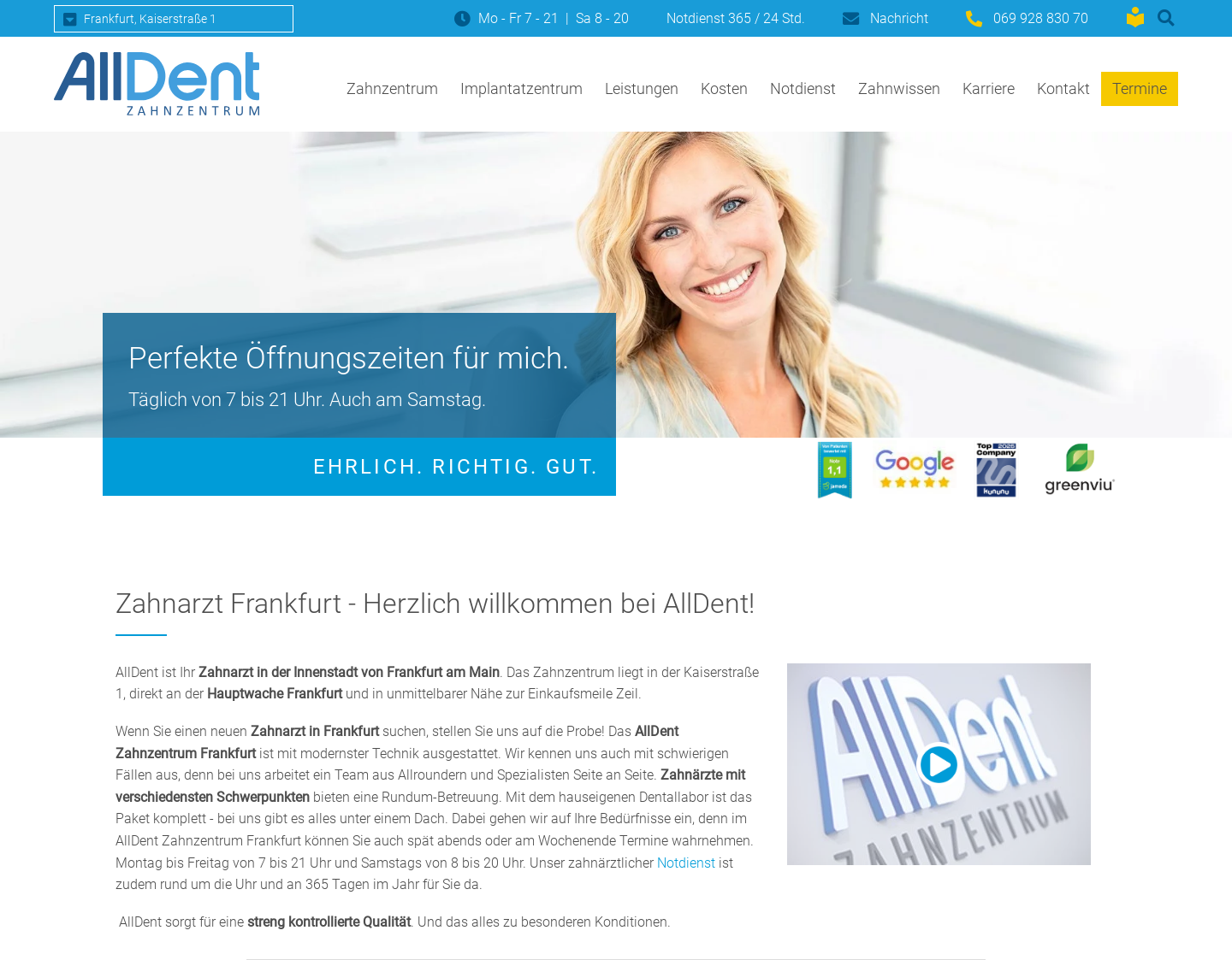 Aktuelle Website-Vorschau von AllDent Zahnzentrum Frankfurt MVZ