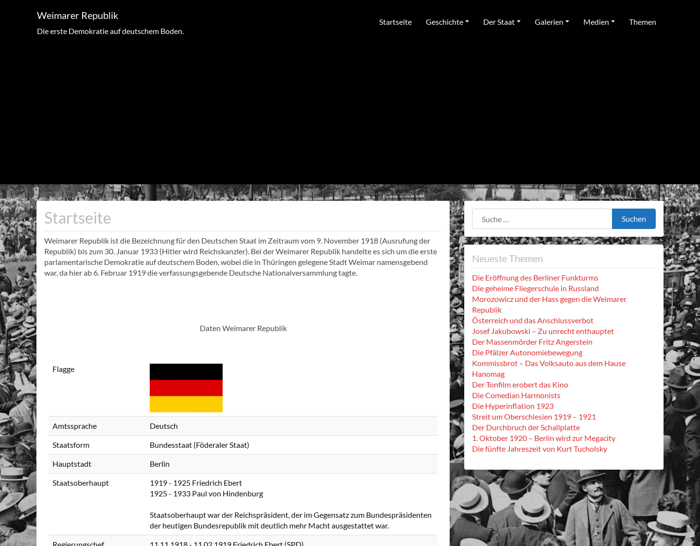 Aktuelle Website-Vorschau von Die Weimarer Republik