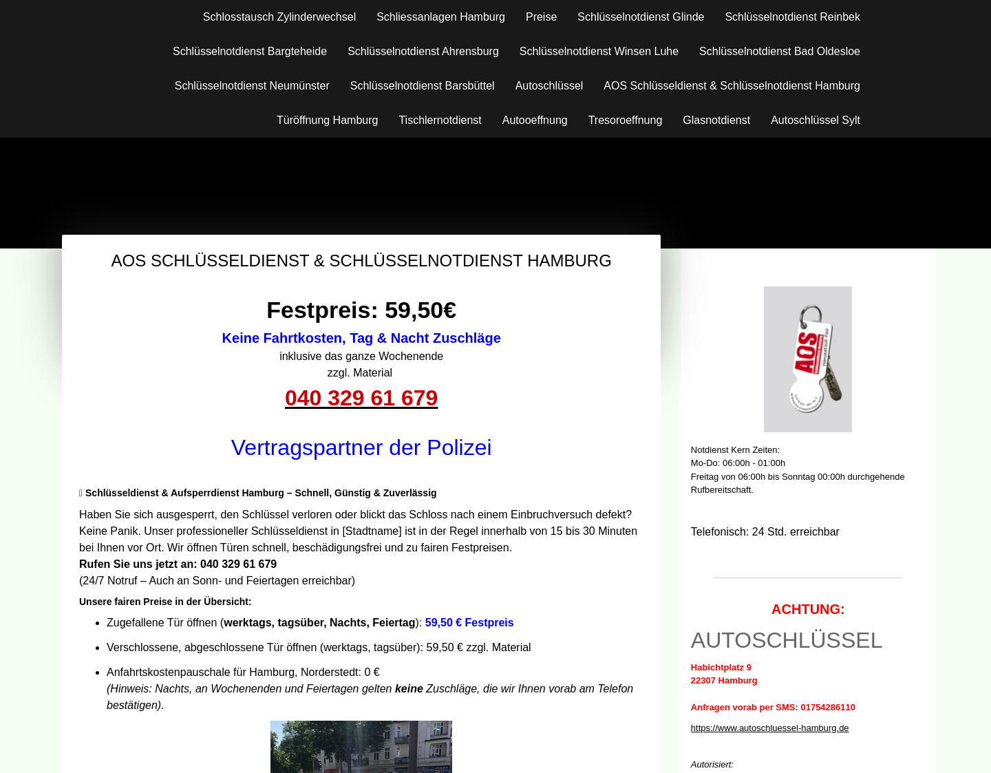 Aktuelle Website-Vorschau von AOS Schlüsseldienst & Schlüsselnotdienst Hamburg