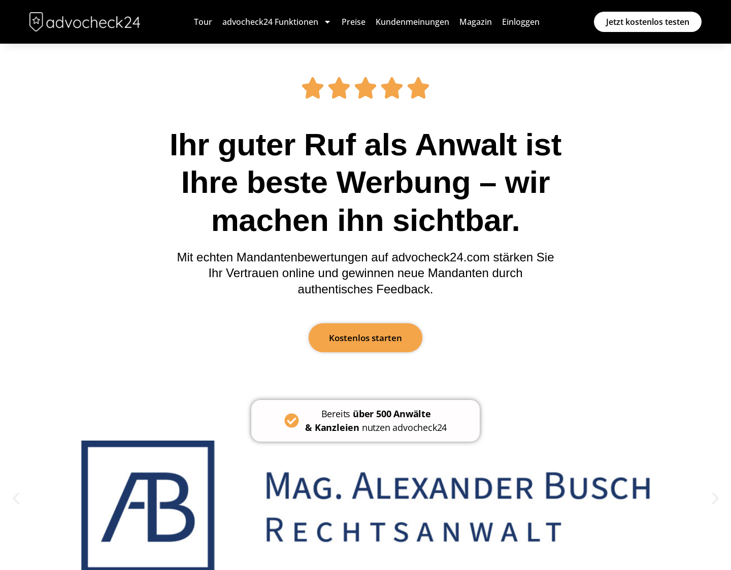 Aktuelle Website-Vorschau von Advocheck24