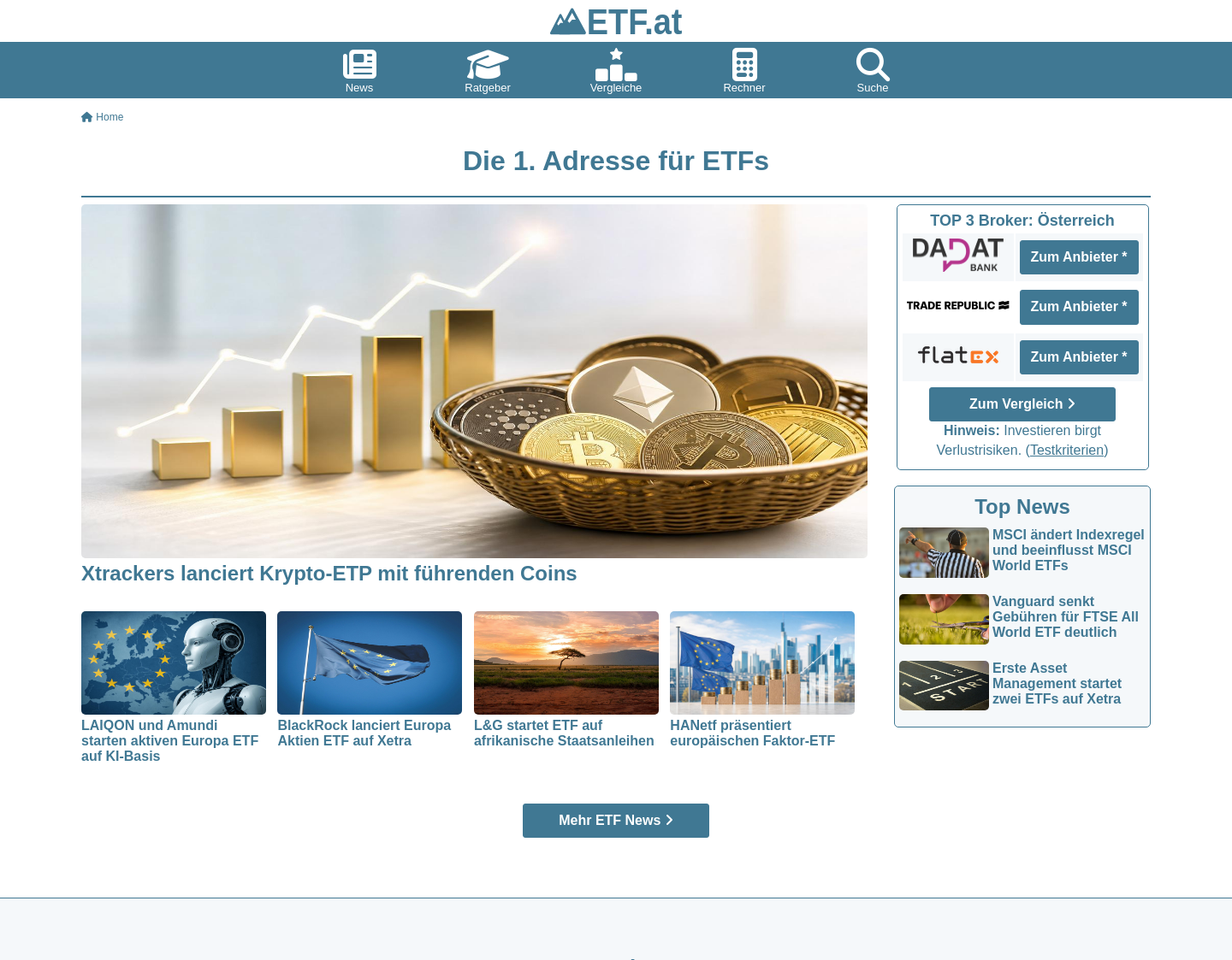 Aktuelle Website-Vorschau von ETF