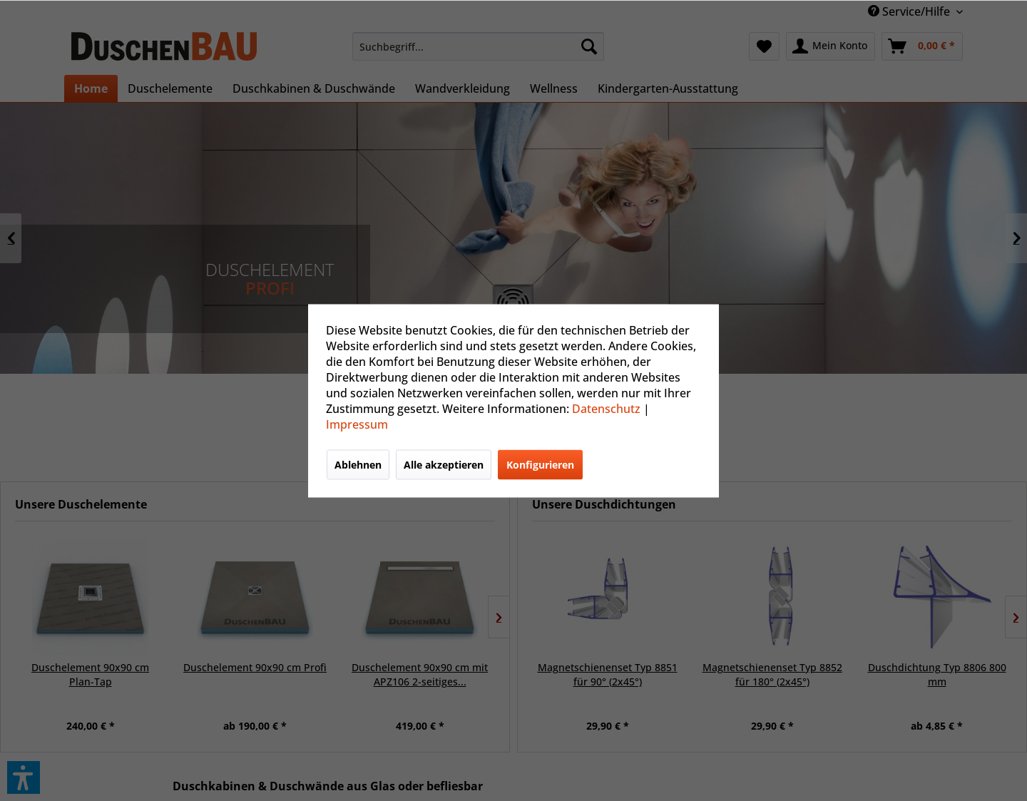 Aktuelle Website-Vorschau von Duschenbau.de - Anbieter von Duschelementen