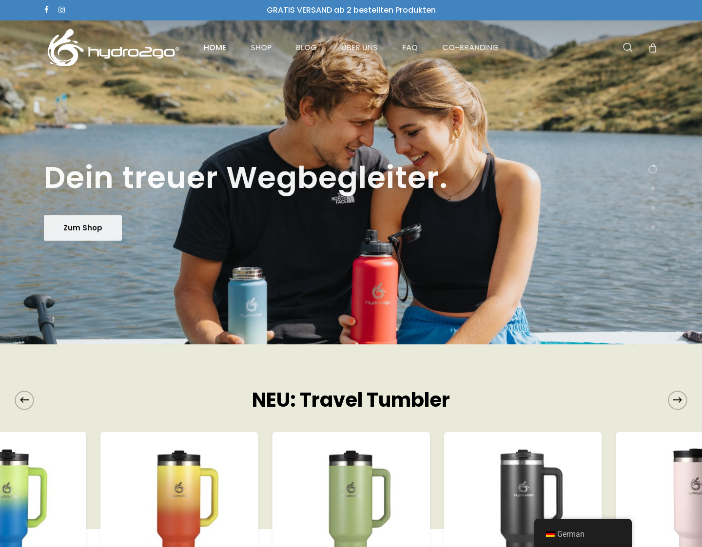 Aktuelle Website-Vorschau von hydro2go® - Hochwertige Trinkflasche Glas bestell