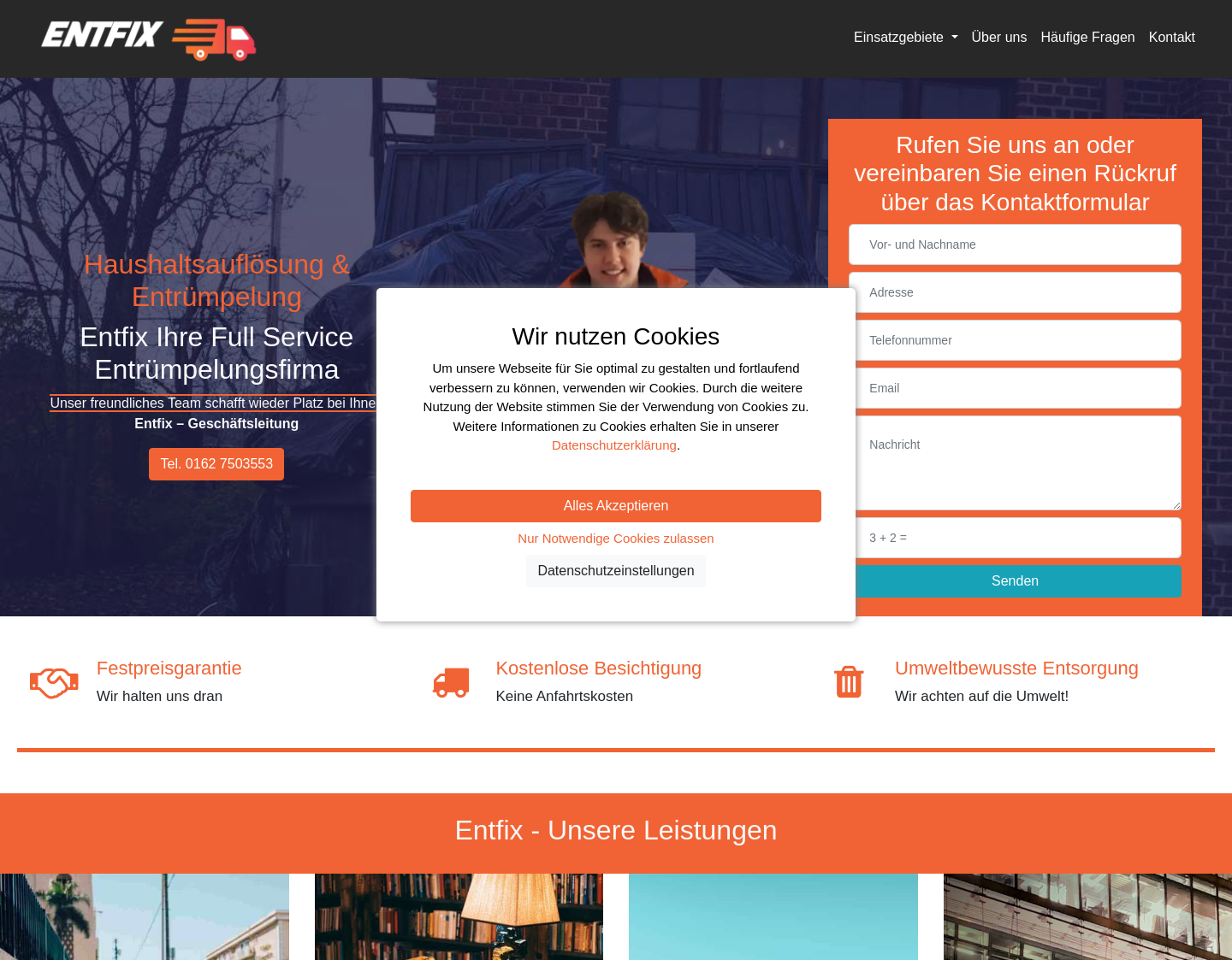 Aktuelle Website-Vorschau von Entfix - Haushaltsauflösung & Entrümpelung