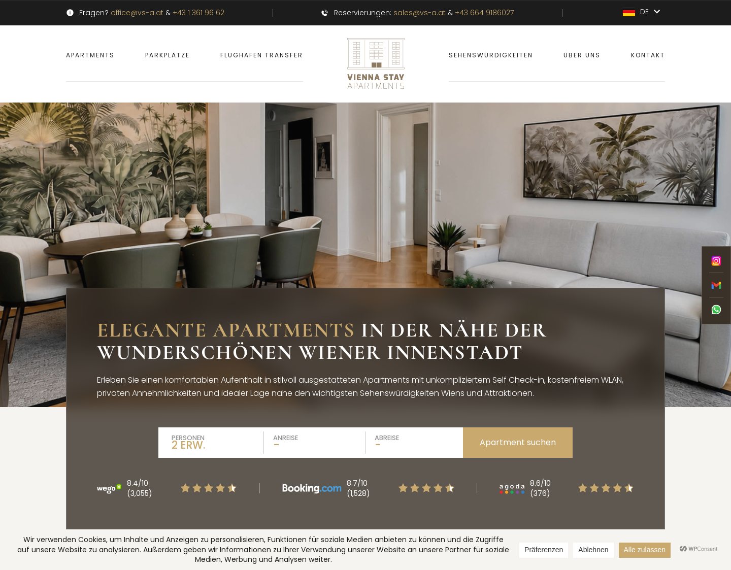 Aktuelle Website-Vorschau von Vienna Stay Apartments