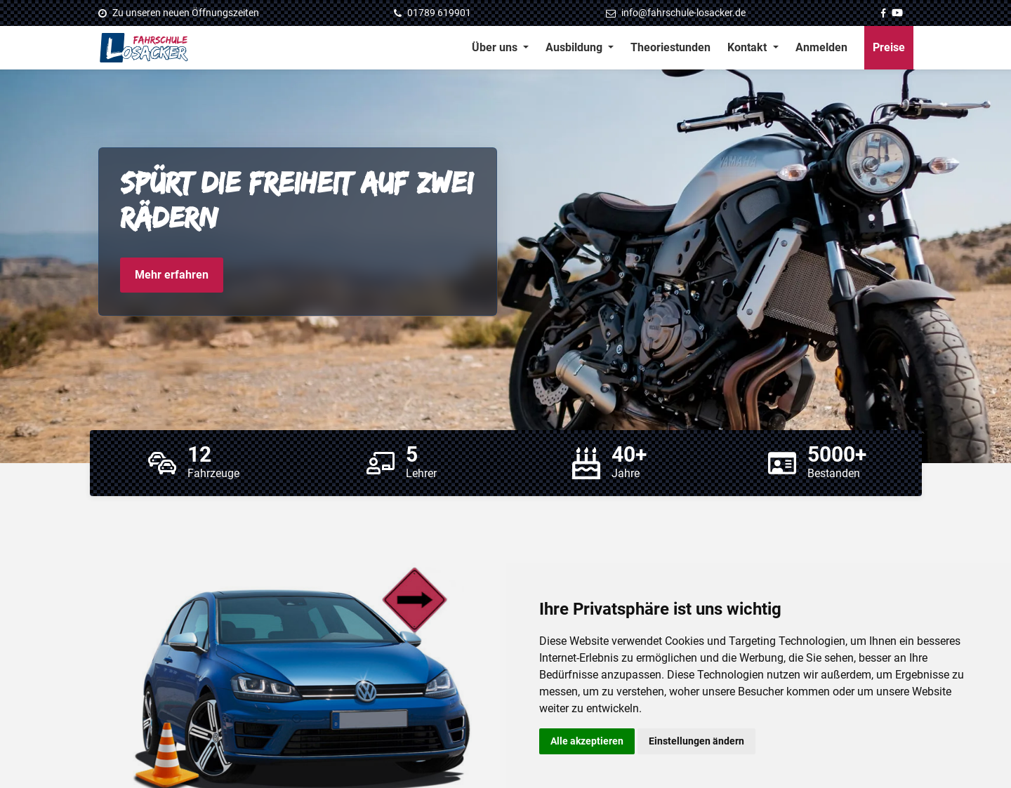 Aktuelle Website-Vorschau von Fahrschule Losacker