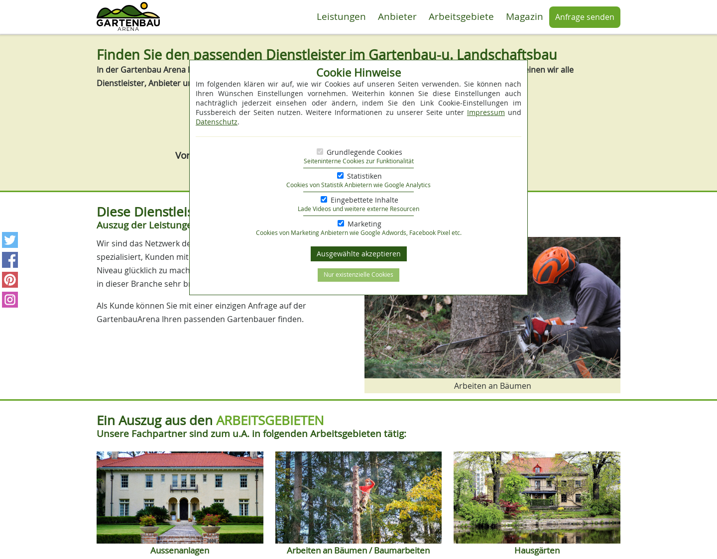Aktuelle Website-Vorschau von GartenbauArena - Treffpunkt für Gartenfans