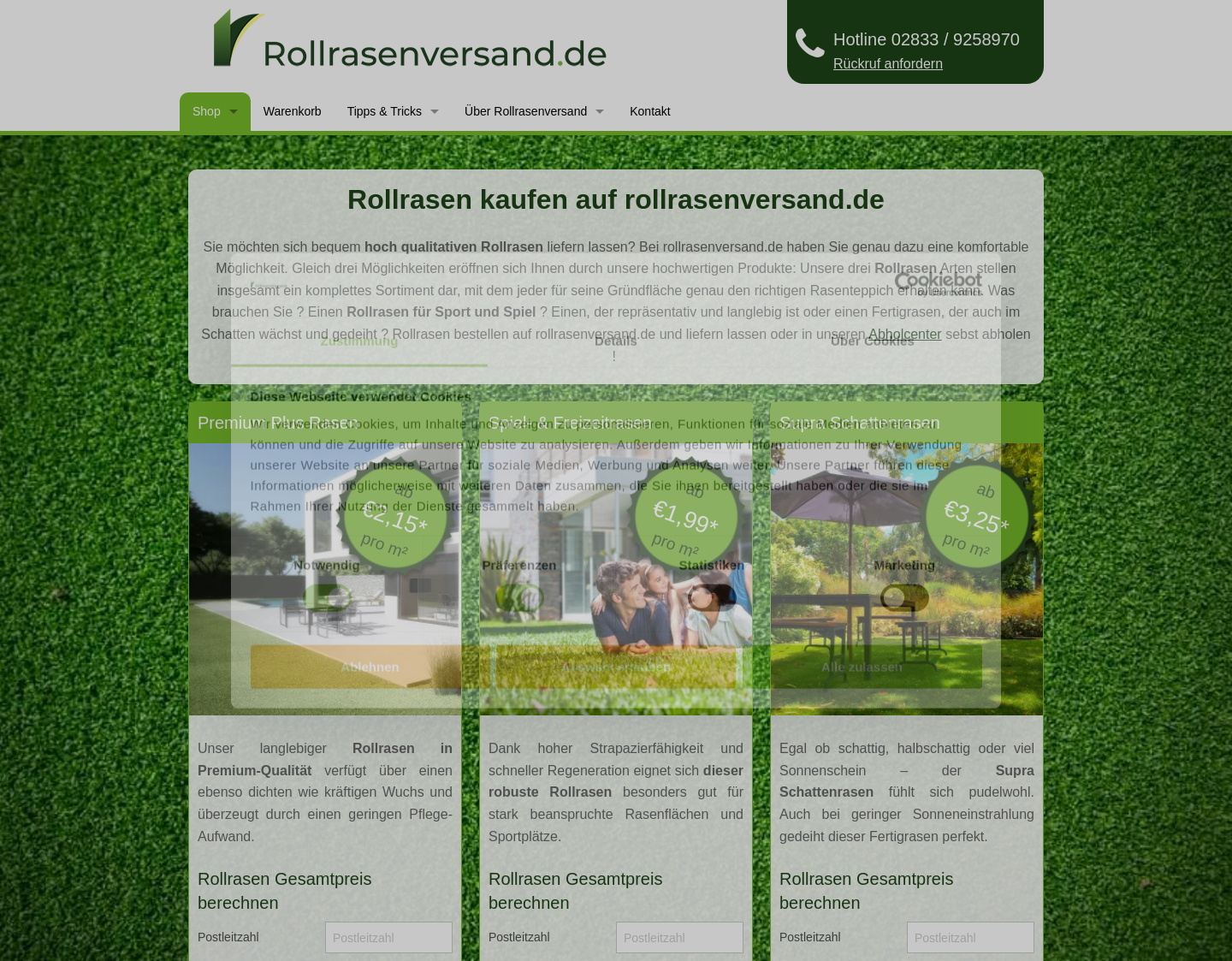 Aktuelle Website-Vorschau von Rollrasen