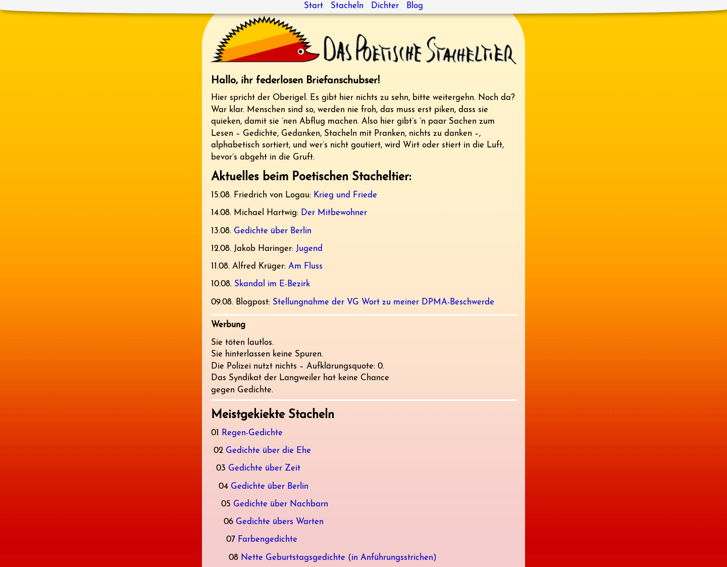 Aktuelle Website-Vorschau von Das Poetische Stacheltier