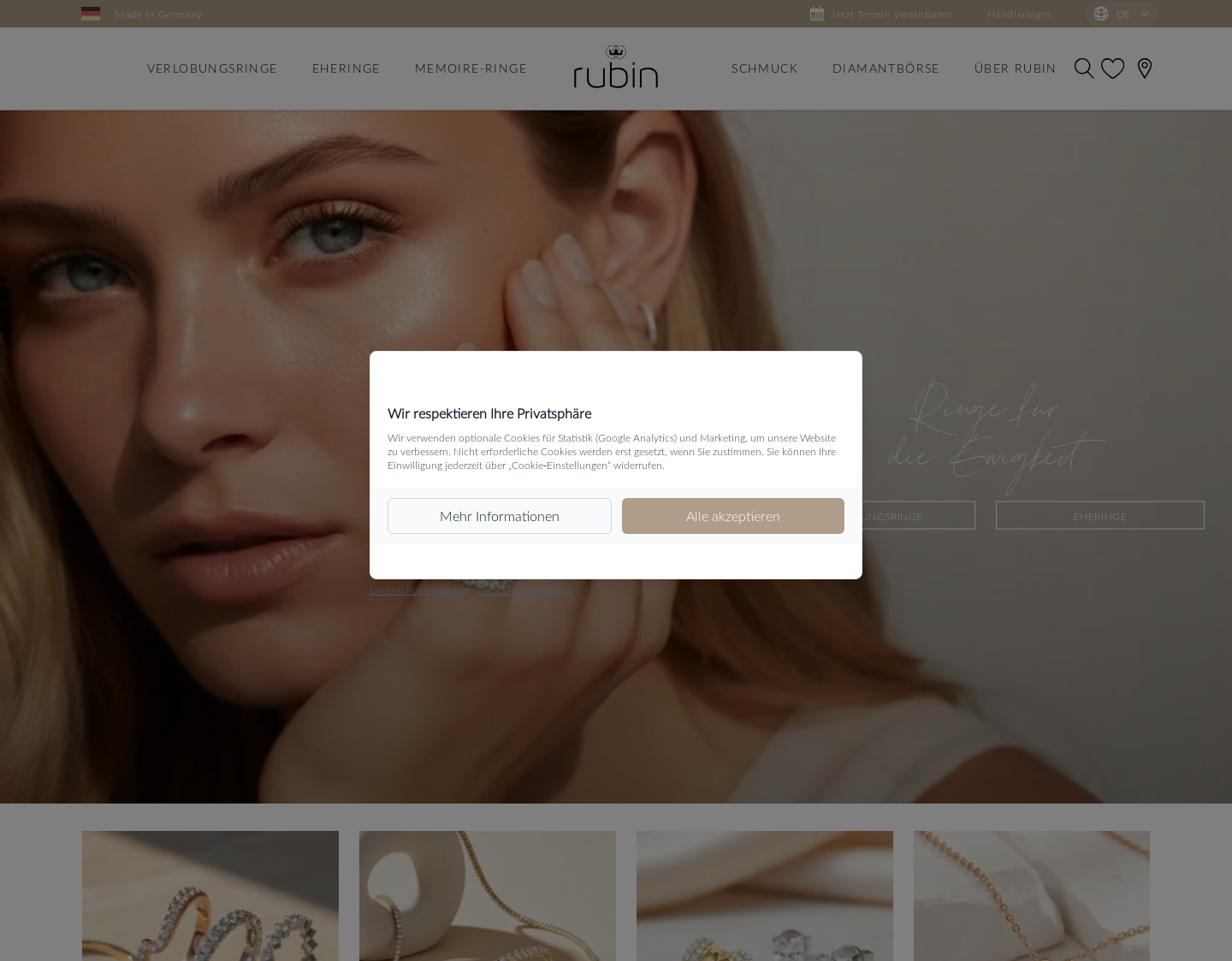 Aktuelle Website-Vorschau von Rubin Goldschmuck - Trauringe / Eheringe