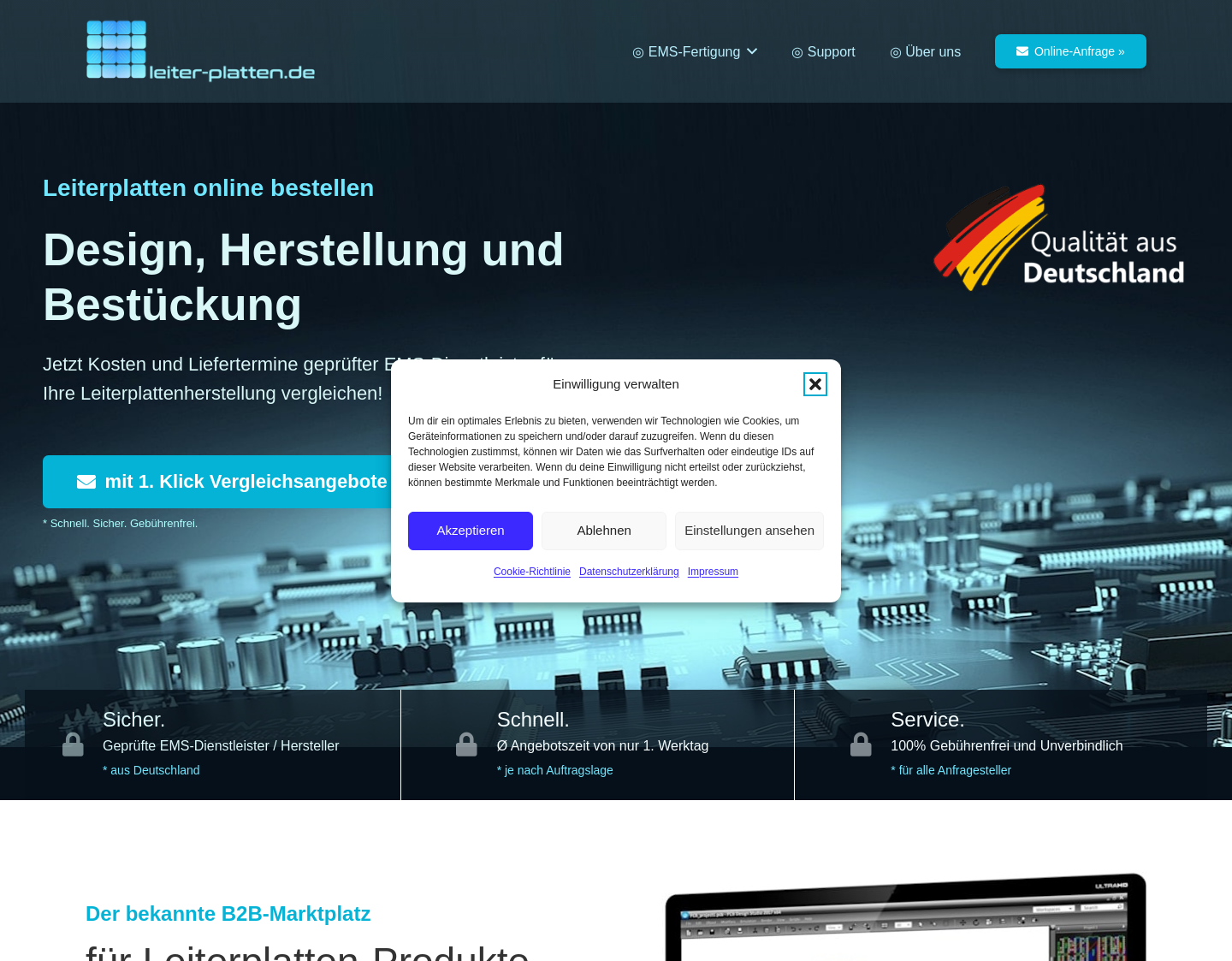 Aktuelle Website-Vorschau von Leiterplattenherstellung und EMS-Fertigung