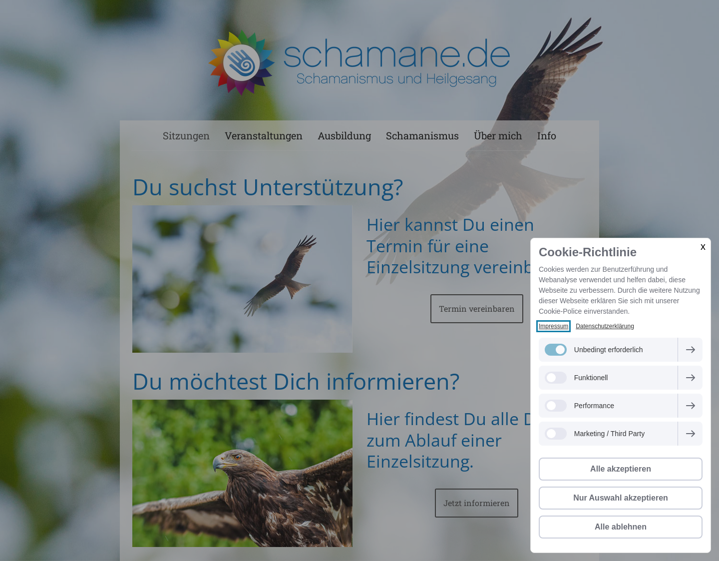 Aktuelle Website-Vorschau von Schamane.de Berlin - Schamanismus und Krafttiere