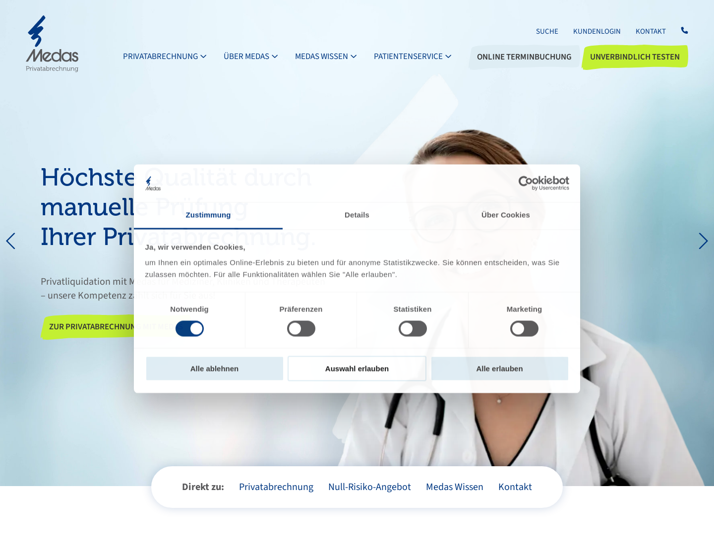 Aktuelle Website-Vorschau von MEDAS factoring GmbH