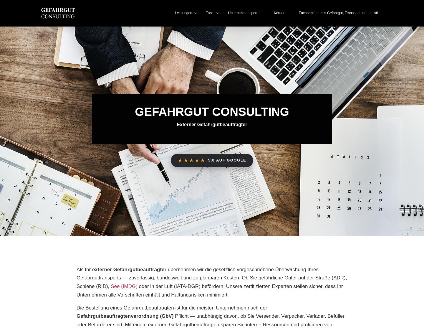 Aktuelle Website-Vorschau von Gefahrgut Consulting