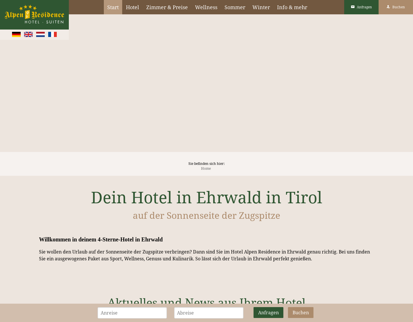 Aktuelle Website-Vorschau von 4* Hotel Alpen Residence in Ehrwald