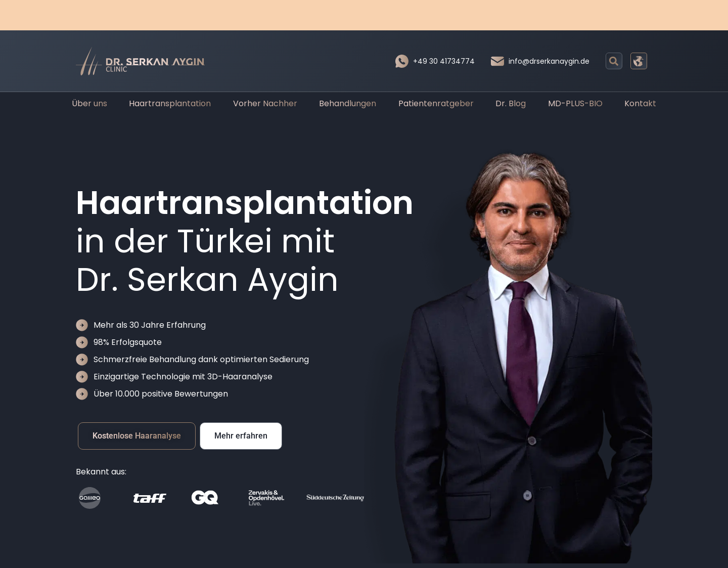 Aktuelle Website-Vorschau von Dr. Serkan Aygin Clinic