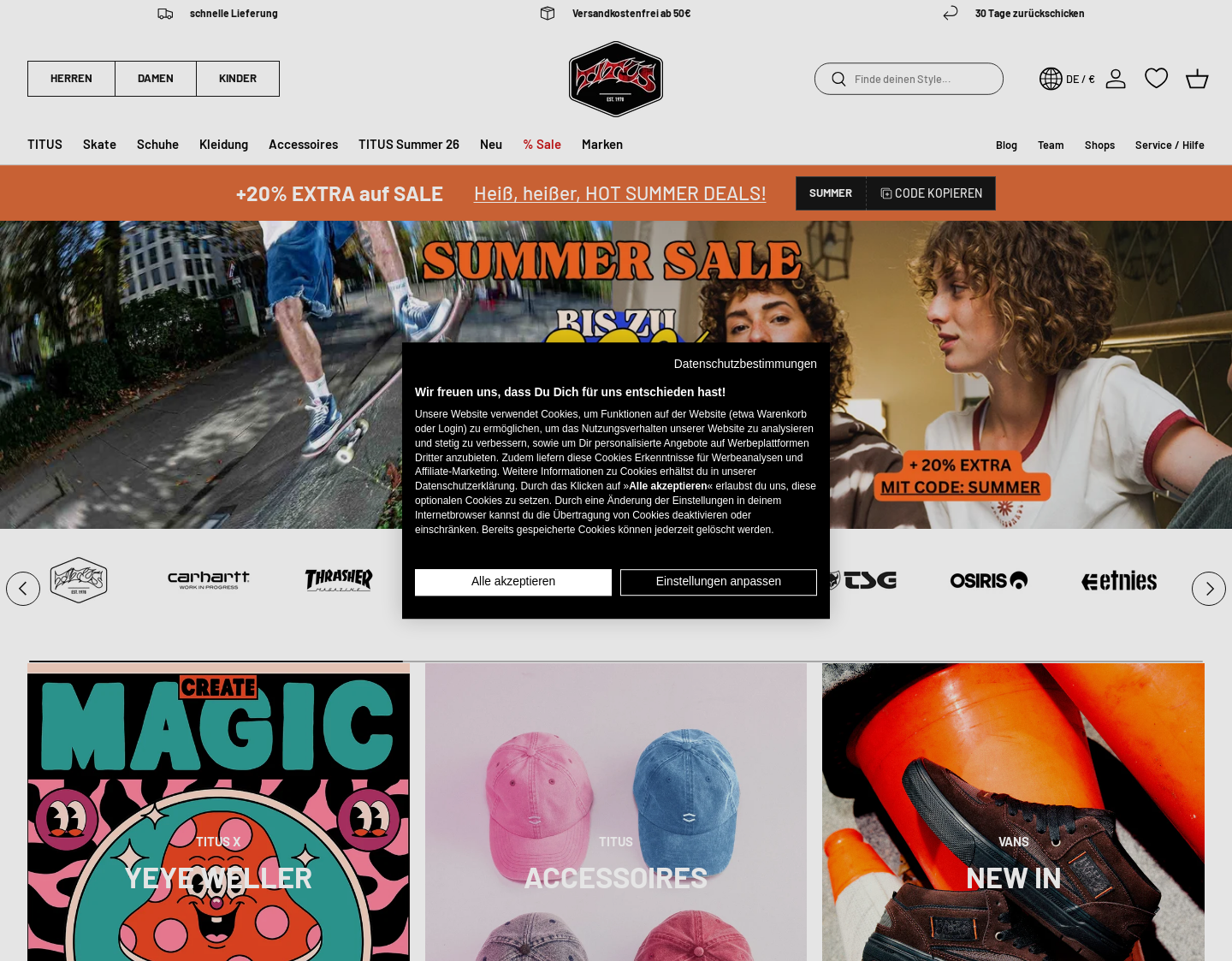 Aktuelle Website-Vorschau von Titus Shop