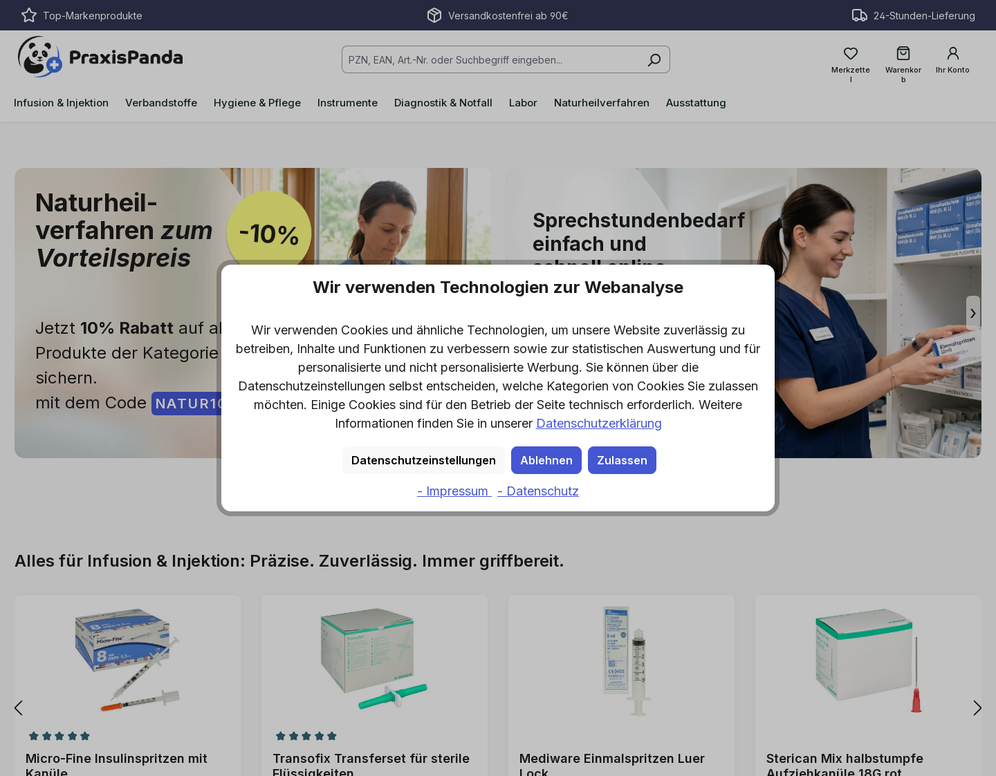 Aktuelle Website-Vorschau von PraxisPanda - Praxisbedarf