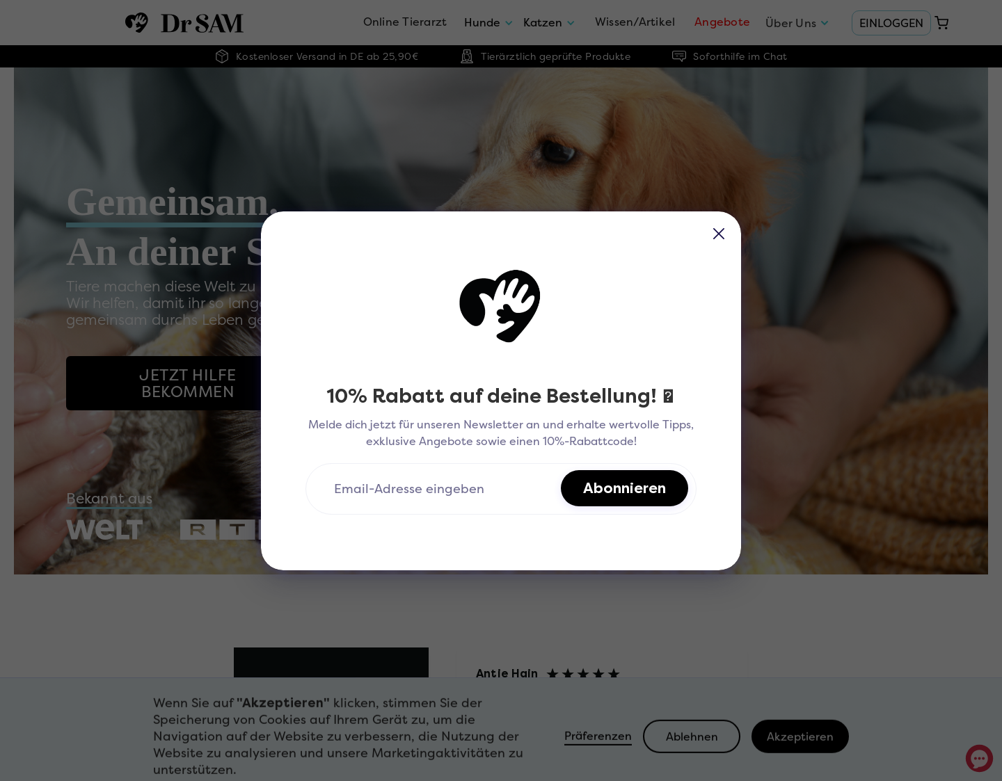 Aktuelle Website-Vorschau von Dr Sam dein online Tierarzt aus Düsseldorf