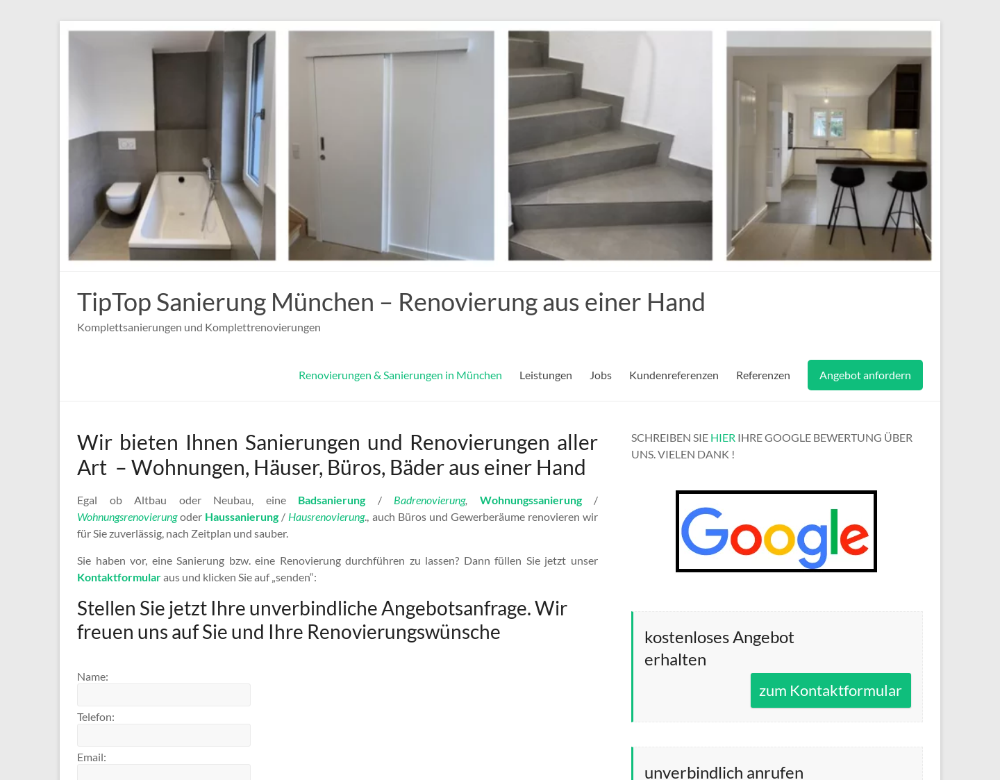 Aktuelle Website-Vorschau von Tiptop Sanierung München