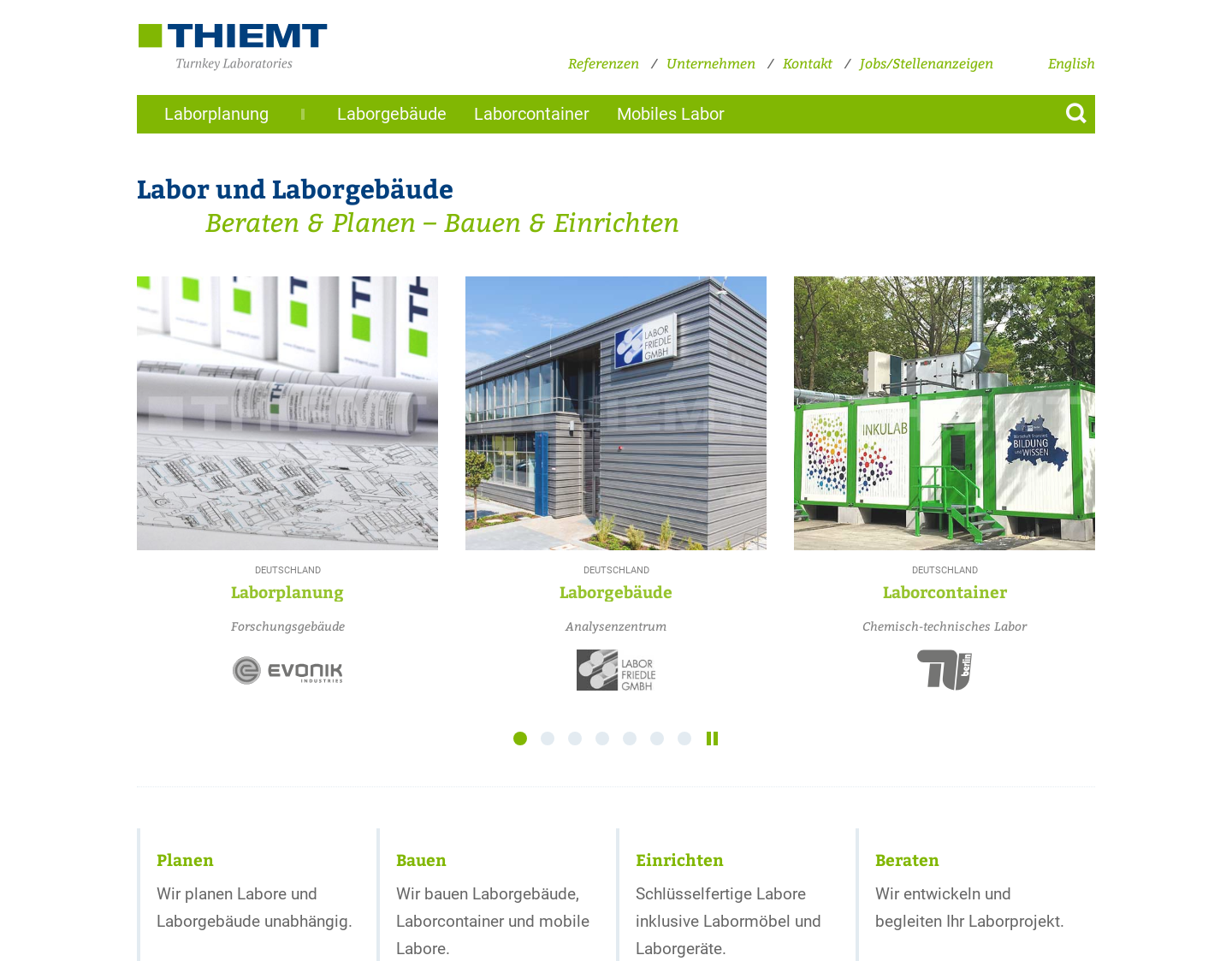 Aktuelle Website-Vorschau von THIEMT Turnkey Laboratories