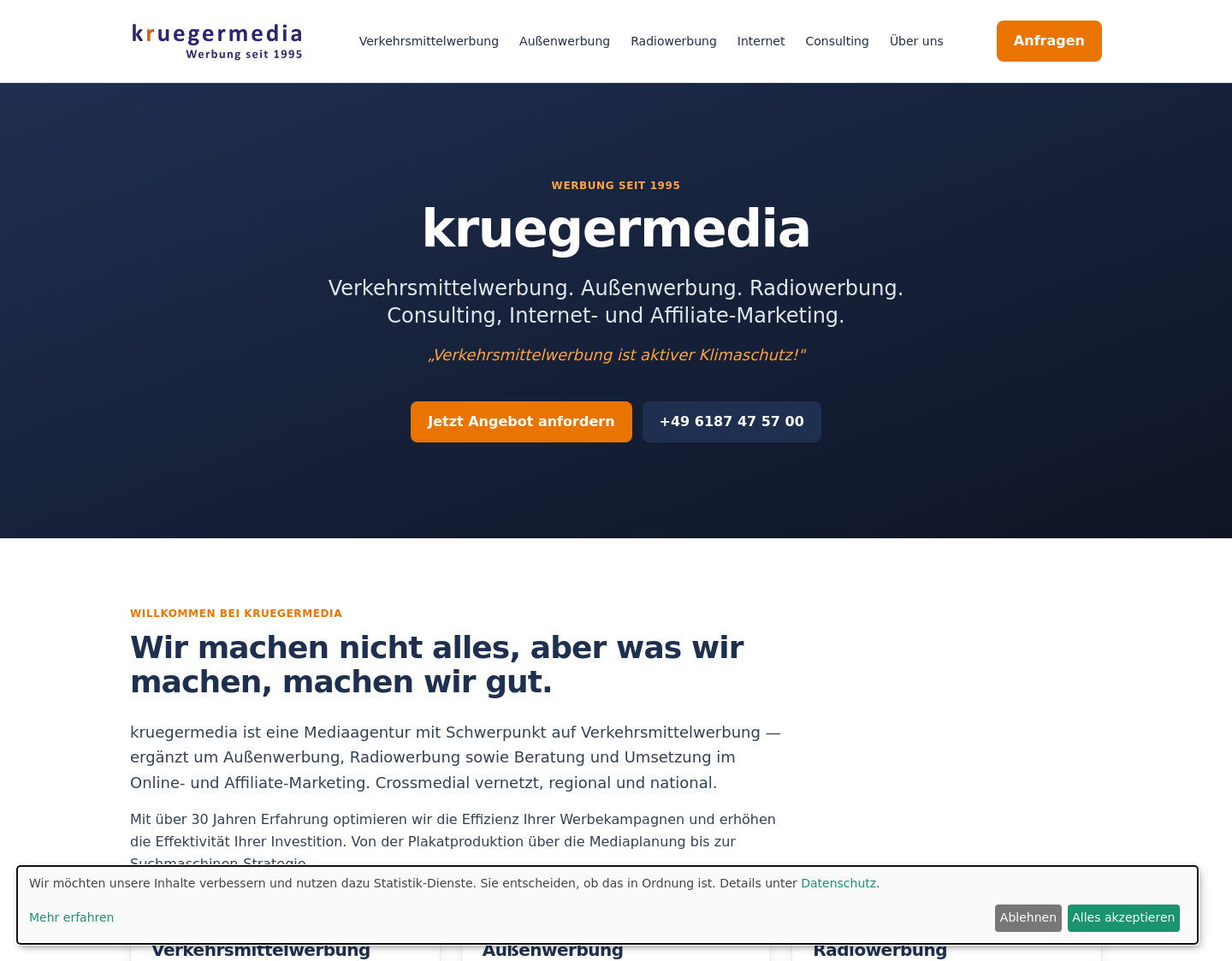 Aktuelle Website-Vorschau von kruegermedia - Verkehrsmittelwerbung