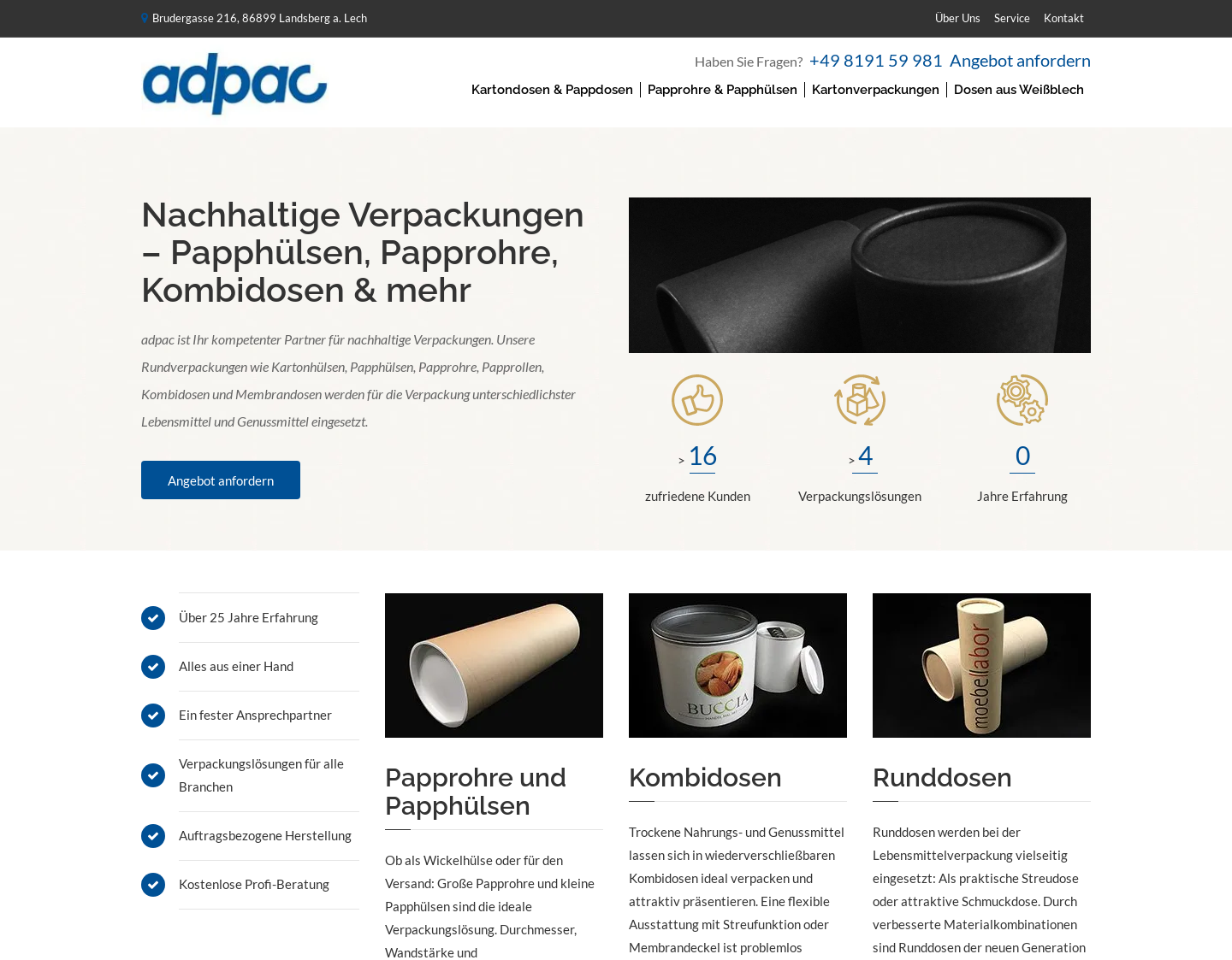 Aktuelle Website-Vorschau von adpac Verpackungen GmbH