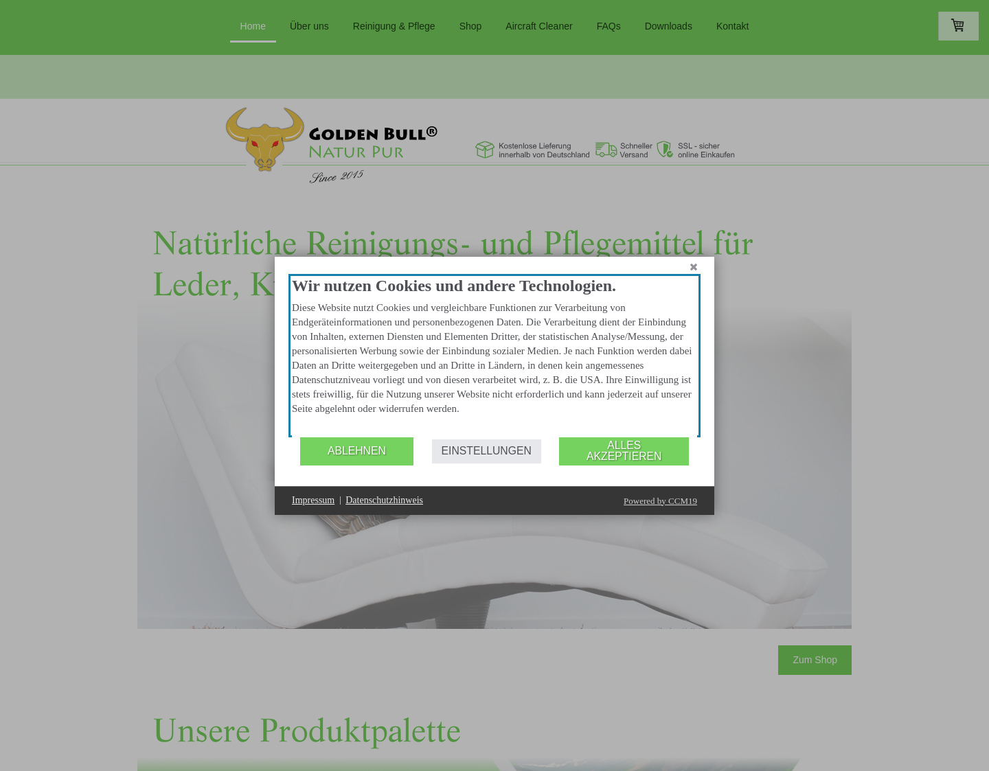 Aktuelle Website-Vorschau von Golden Bull Shop - Ökologische Lederpflege & mehr